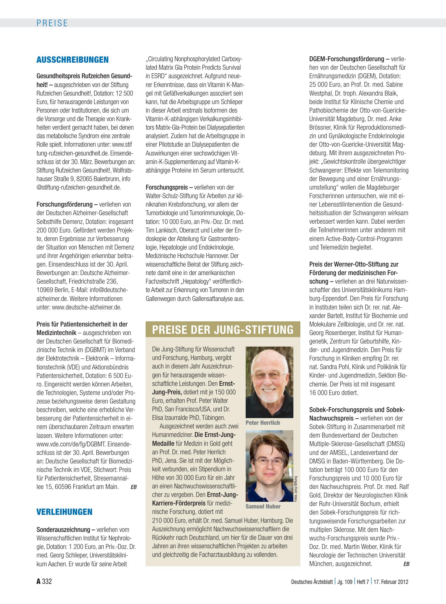 Vorschauseite 1: Verleihungen – Deutsches Ärzteblatt