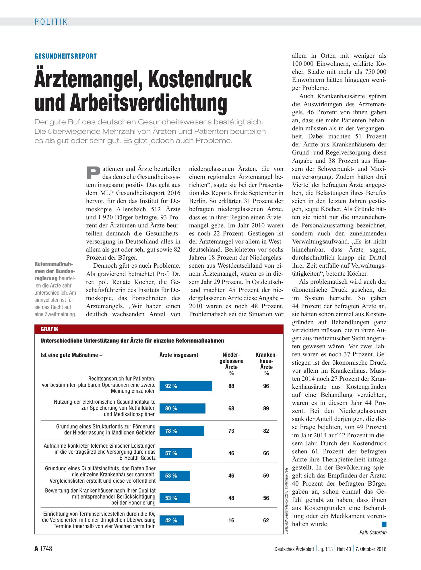 Vorschauseite 1: Gesundheitsreport: Ärztemangel, Kostendruck und Arbeitsverdichtung – Deutsches Ärzteblatt