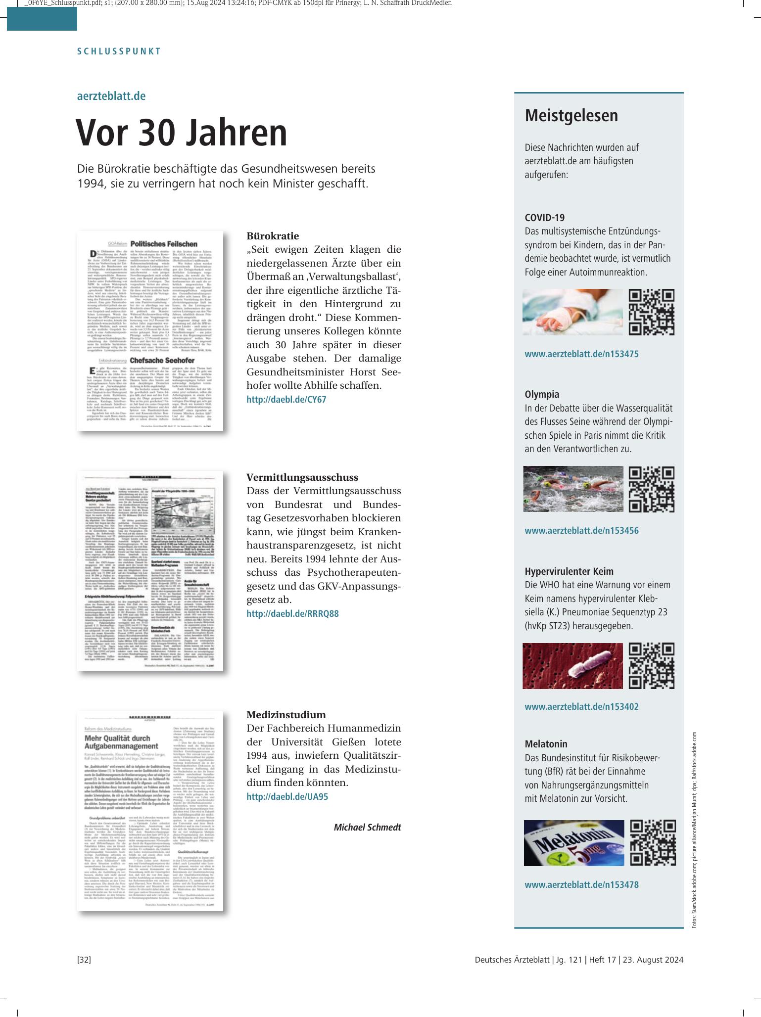 Vorschauseite 1: Meistgelesen – Deutsches Ärzteblatt