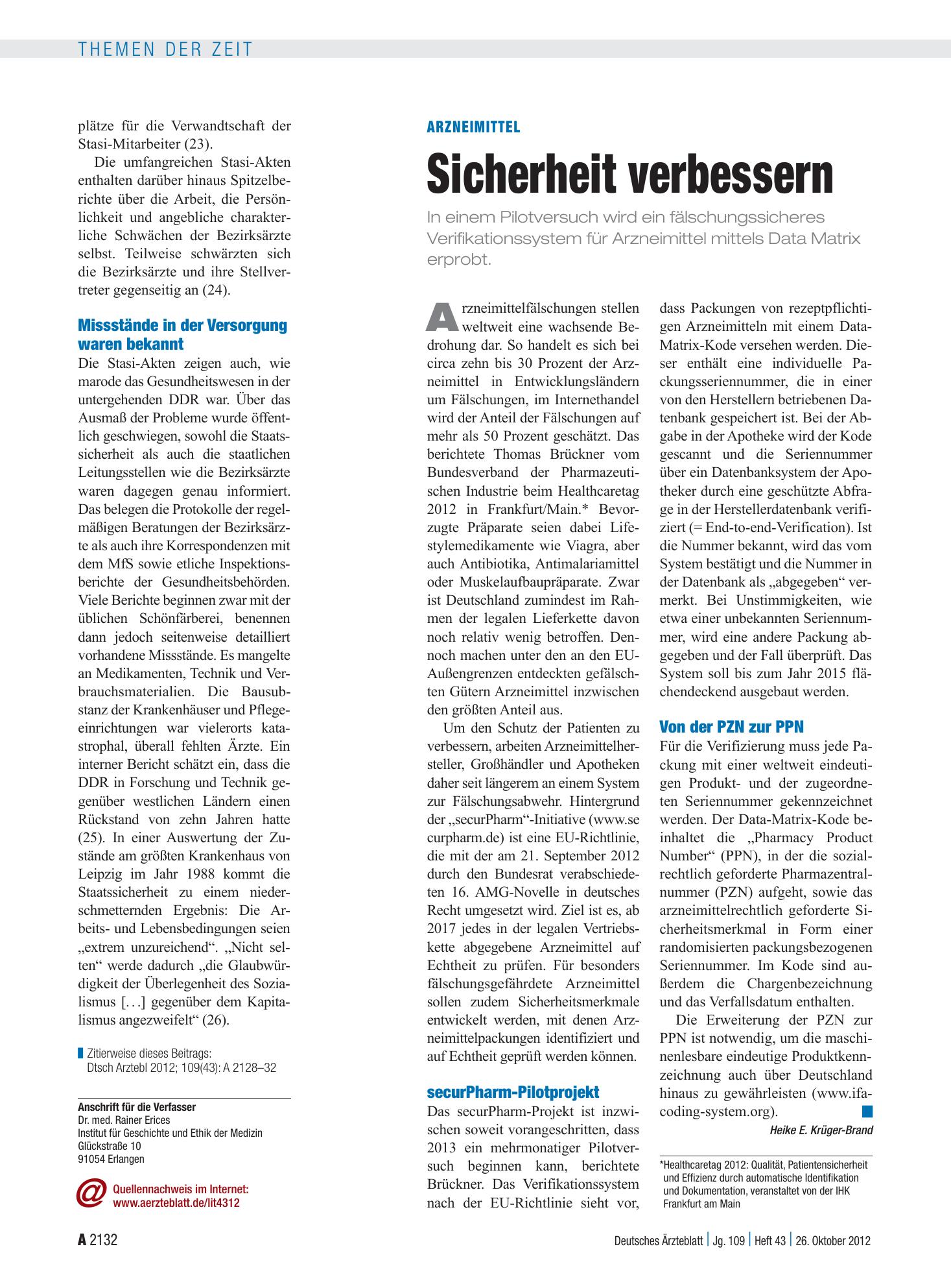Vorschauseite 1: Arzneimittel: Sicherheit verbessern – Deutsches Ärzteblatt