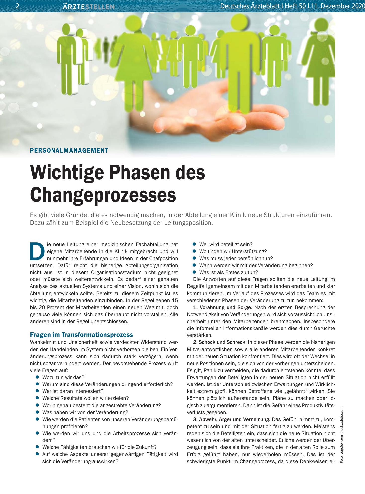 Vorschauseite 1: Personalmanagement: Wichtige Phasen des Changeprozesses – Deutsches Ärzteblatt