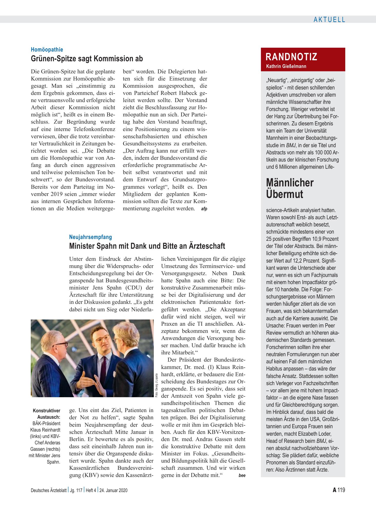Vorschauseite 1: Randnotiz: Männlicher Übermut – Deutsches Ärzteblatt