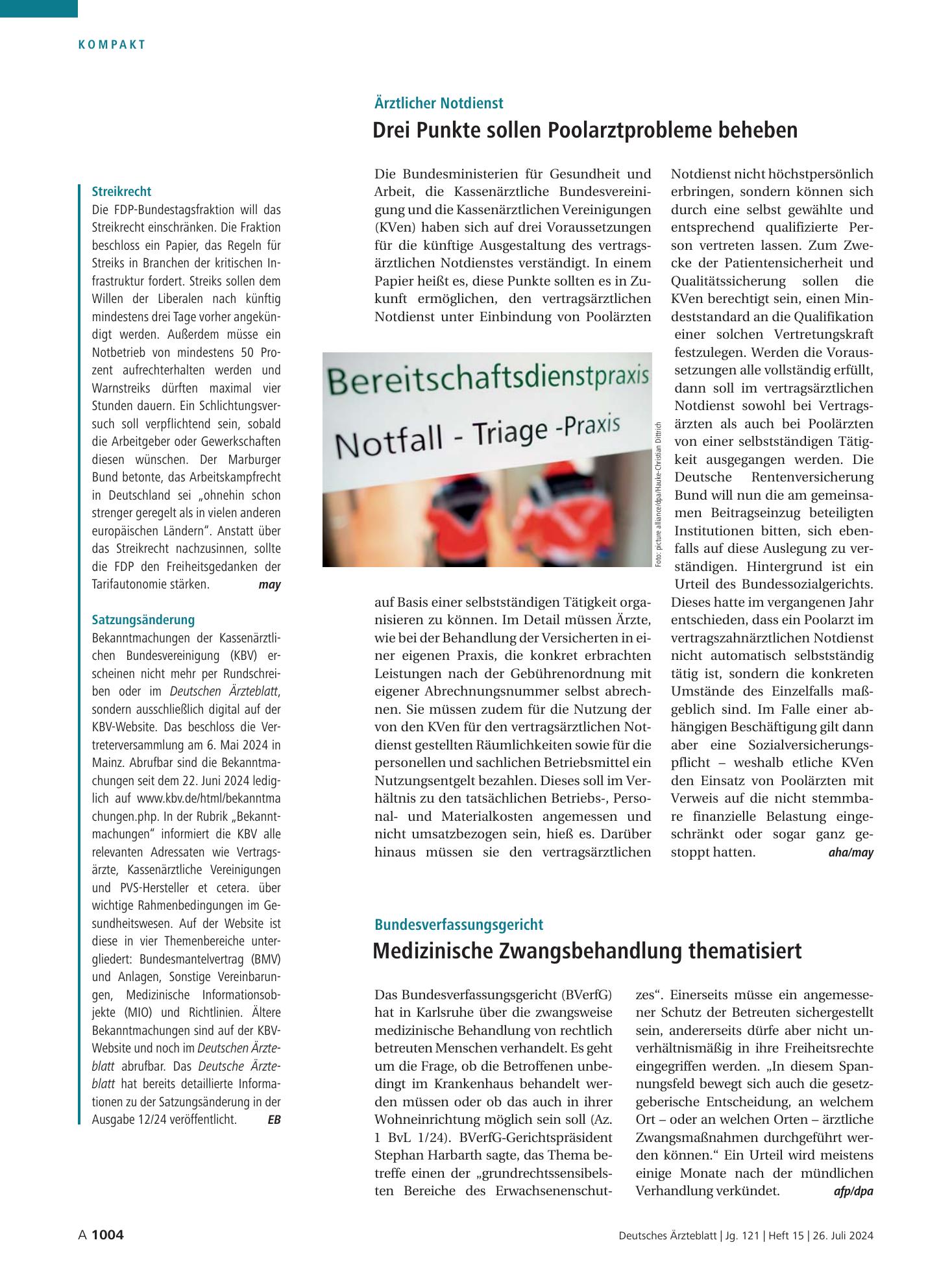 Vorschauseite 1: Streikrecht / Satzungsänderung – Deutsches Ärzteblatt