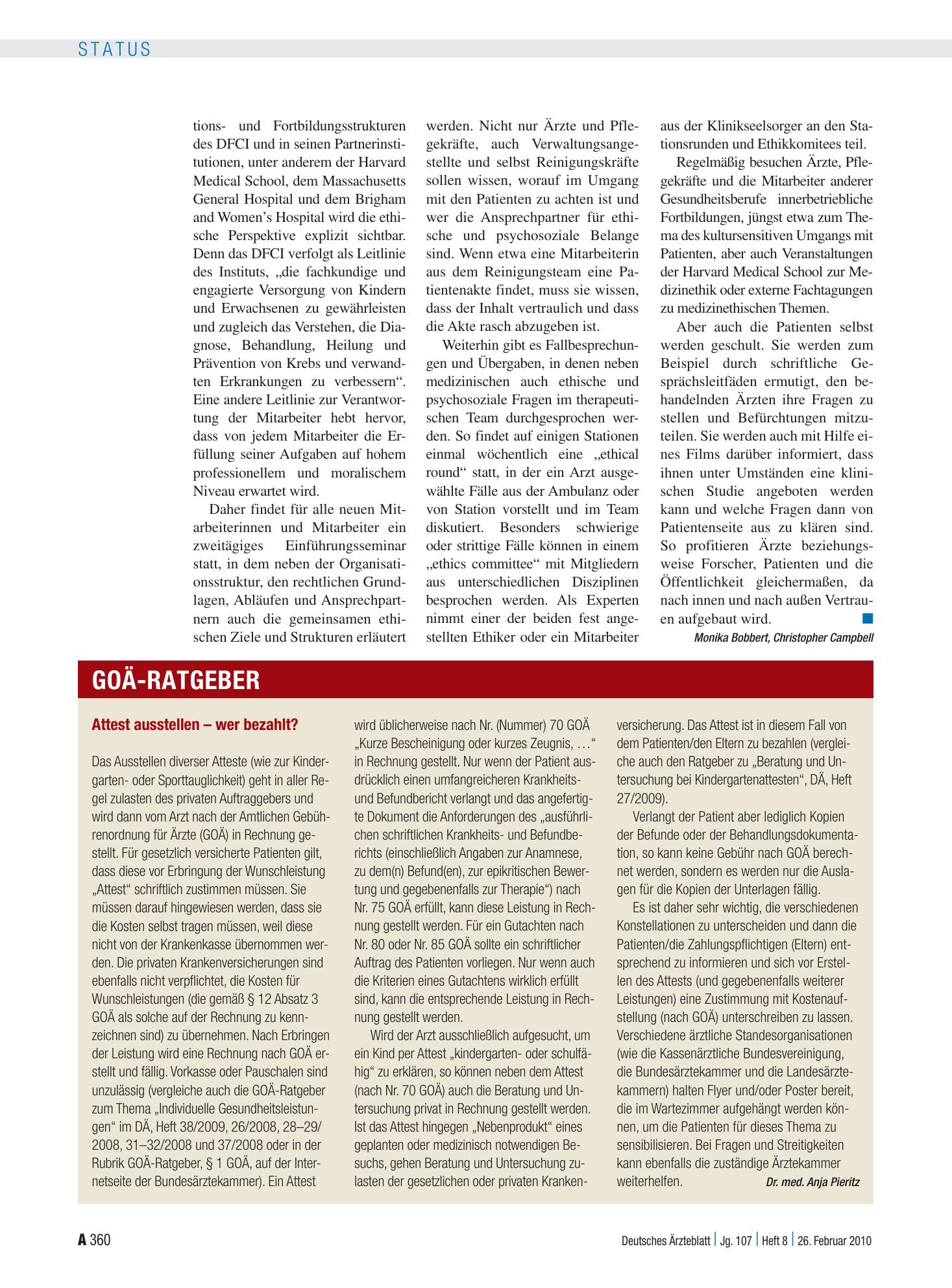 Vorschauseite 1: Attest ausstellen – wer bezahlt? – Deutsches Ärzteblatt