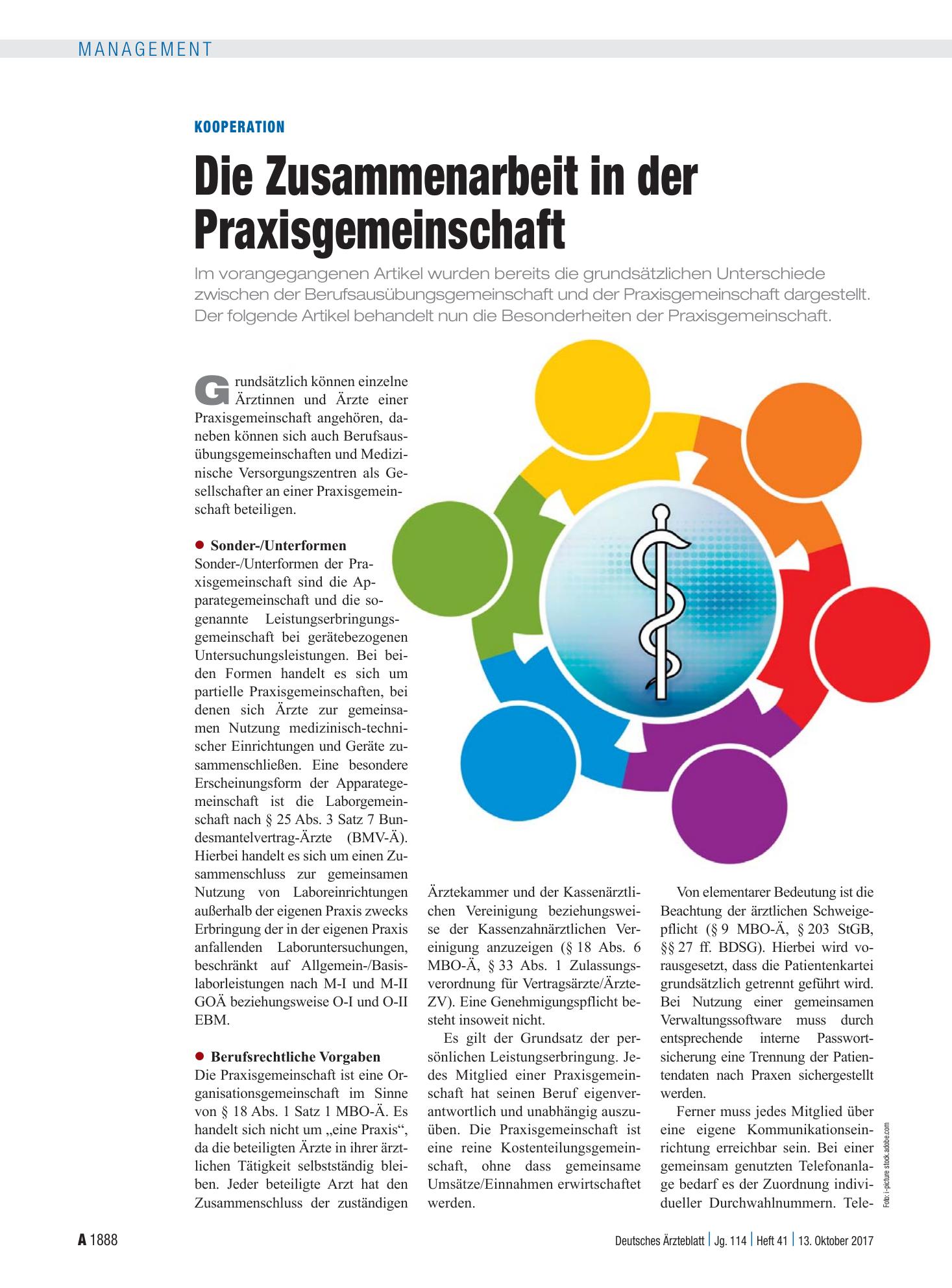 Vorschauseite 1: Kooperation: Die Zusammenarbeit in der Praxisgemeinschaft – Deutsches Ärzteblatt