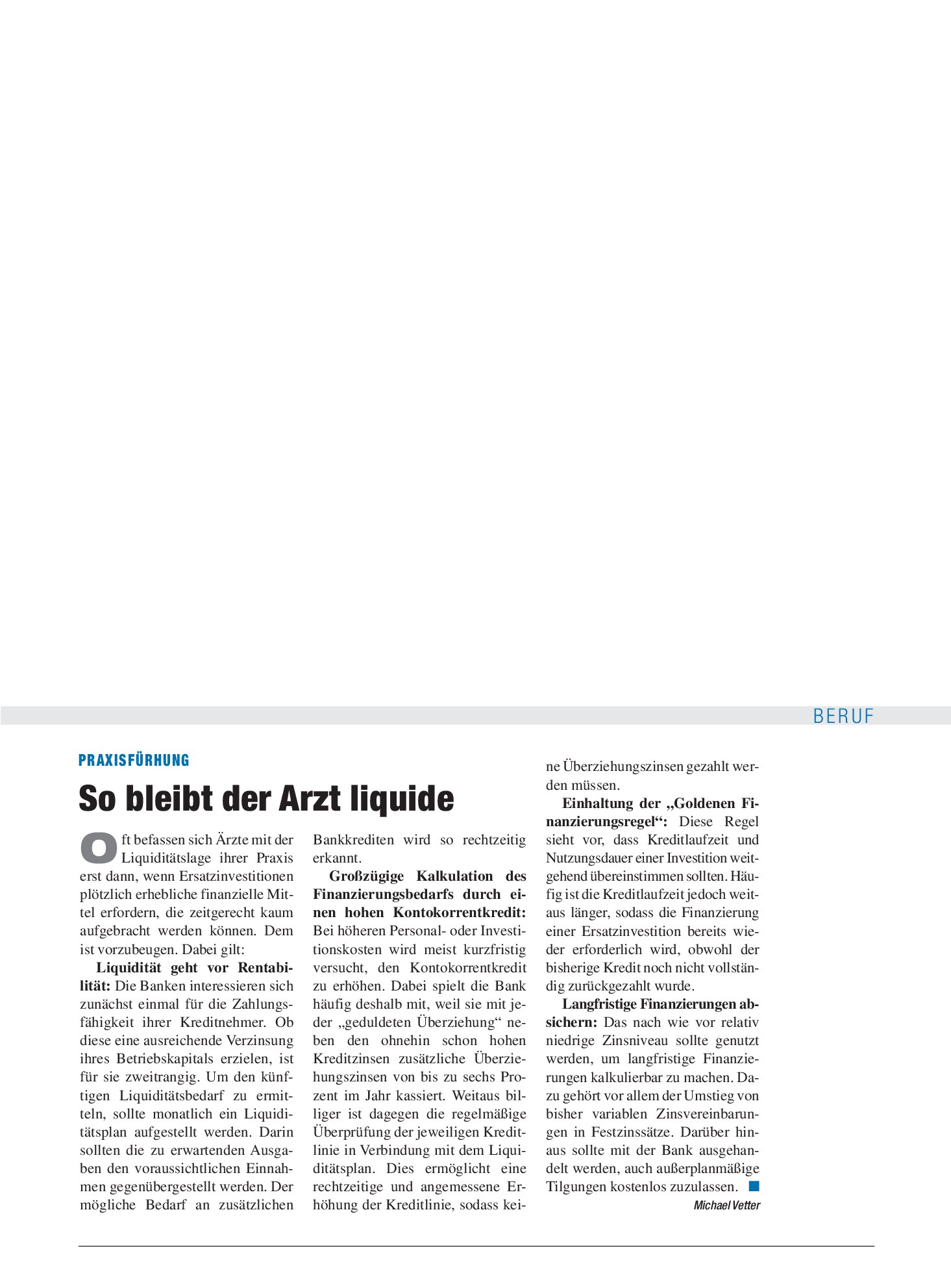 Vorschauseite 1: Praxisführung: So bleibt der Arzt liquide – Deutsches Ärzteblatt