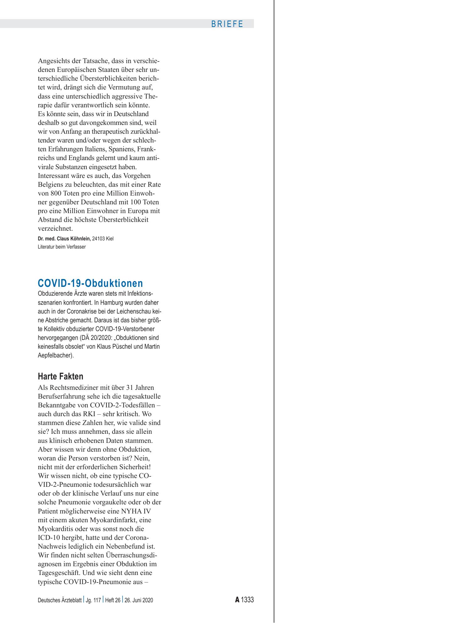 Vorschauseite 1: COVID-19-Obduktionen: Harte Fakten – Deutsches Ärzteblatt