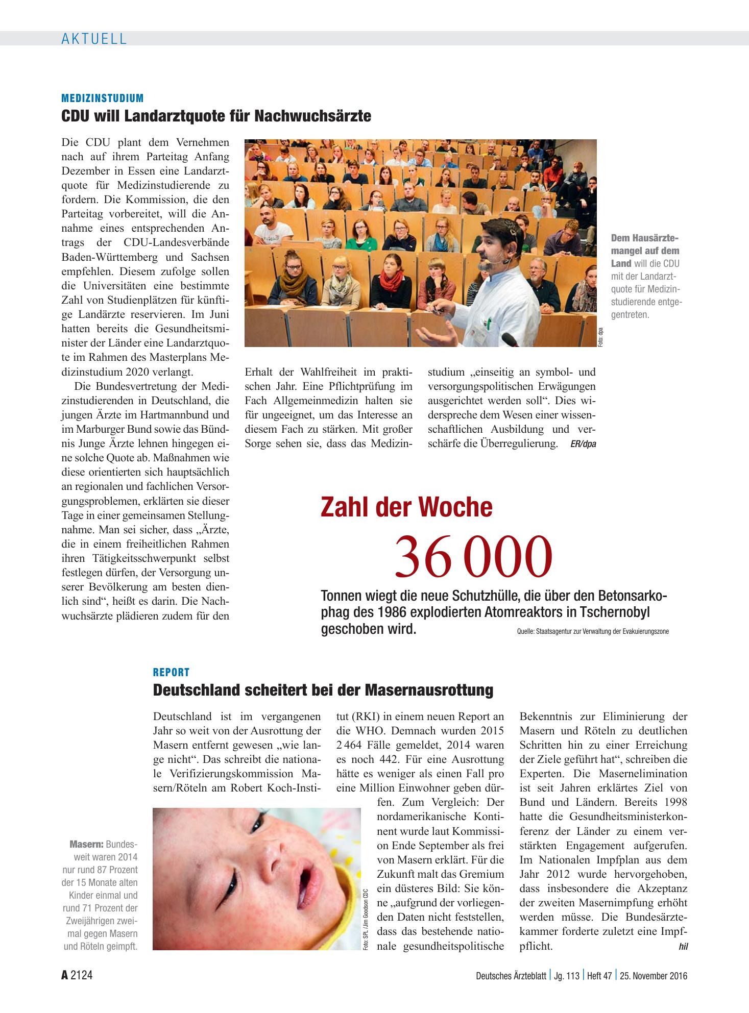 Vorschauseite 1: Zahl der Woche 36 000 – Deutsches Ärzteblatt