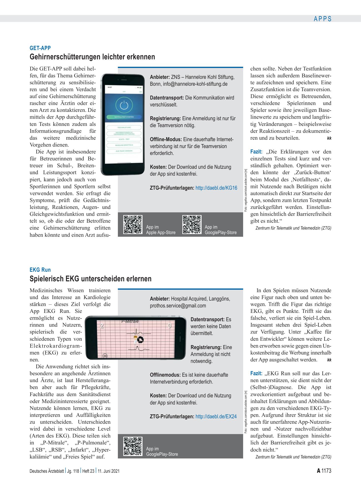 Vorschauseite 1: GET-APP: Gehirnerschütterungen leichter erkennen – Deutsches Ärzteblatt