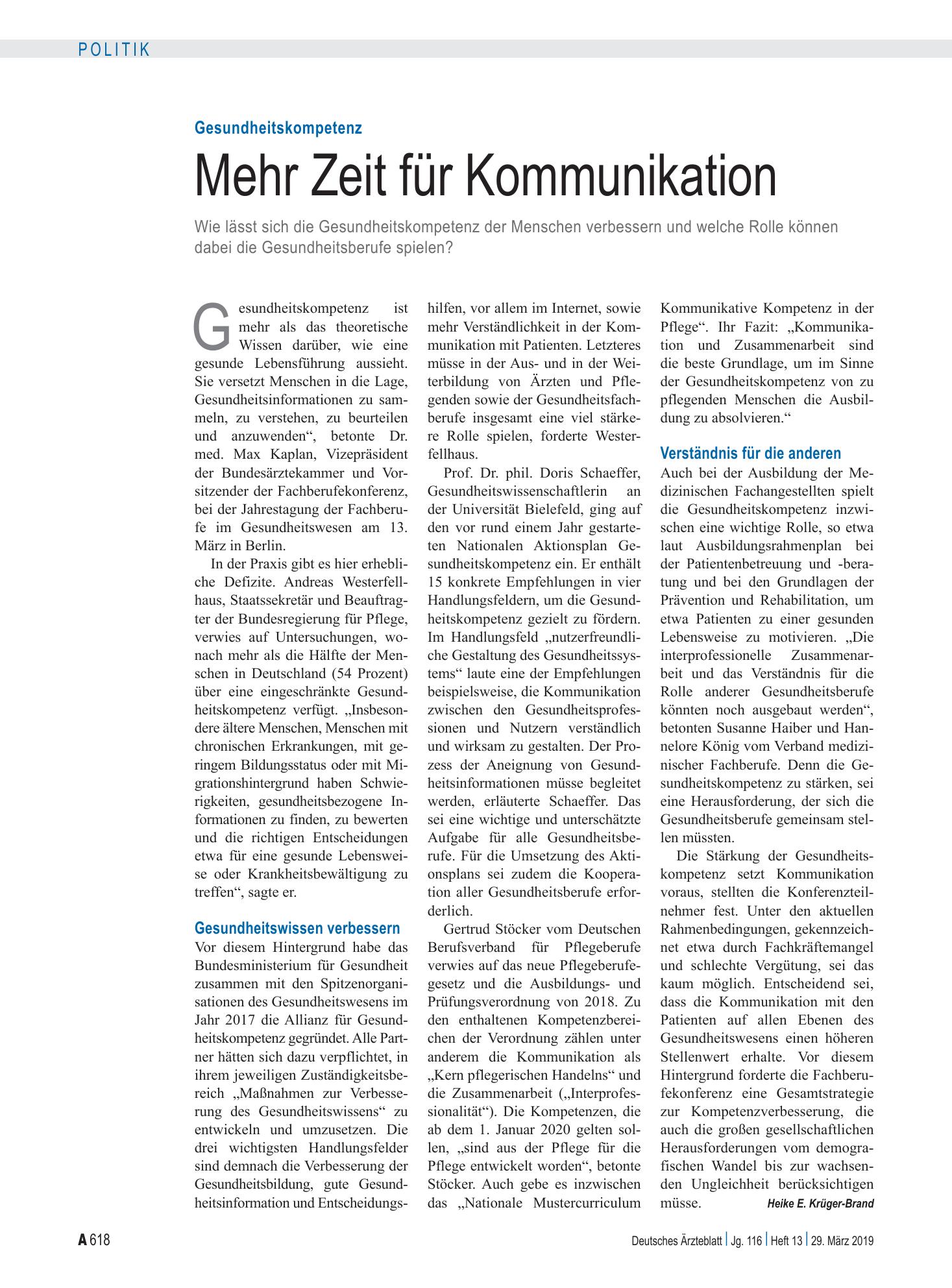 Vorschauseite 1: Gesundheitskompetenz: Mehr Zeit für Kommunikation – Deutsches Ärzteblatt