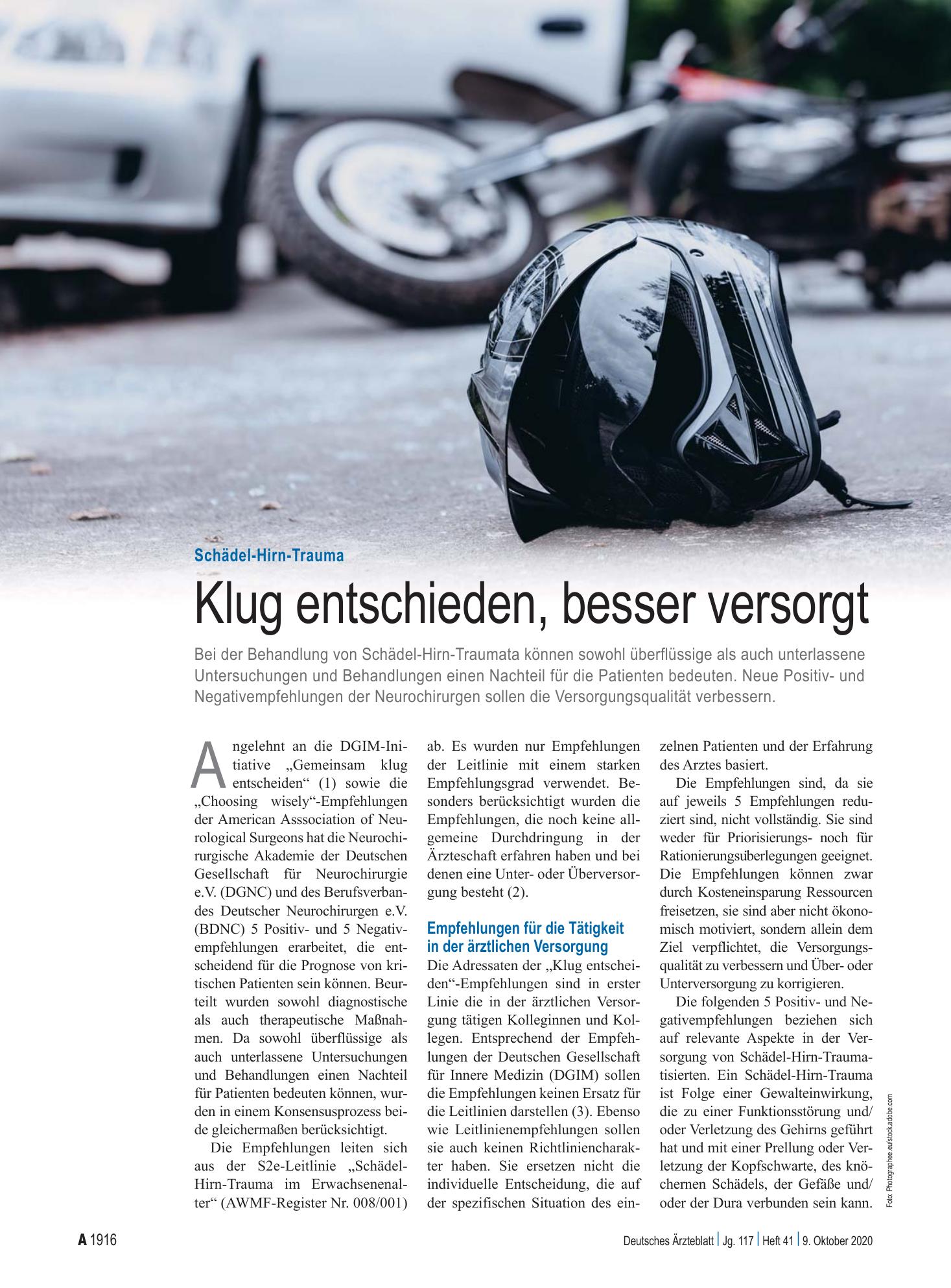 Vorschauseite 1: Schädel-Hirn-Trauma: Klug entschieden, besser versorgt – Deutsches Ärzteblatt