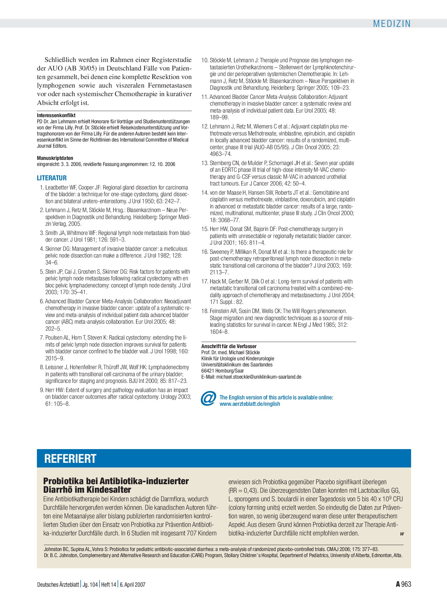 Vorschauseite 1: Probiotika bei Antibiotika-induzierter Diarrhö im Kindesalter – Deutsches Ärzteblatt