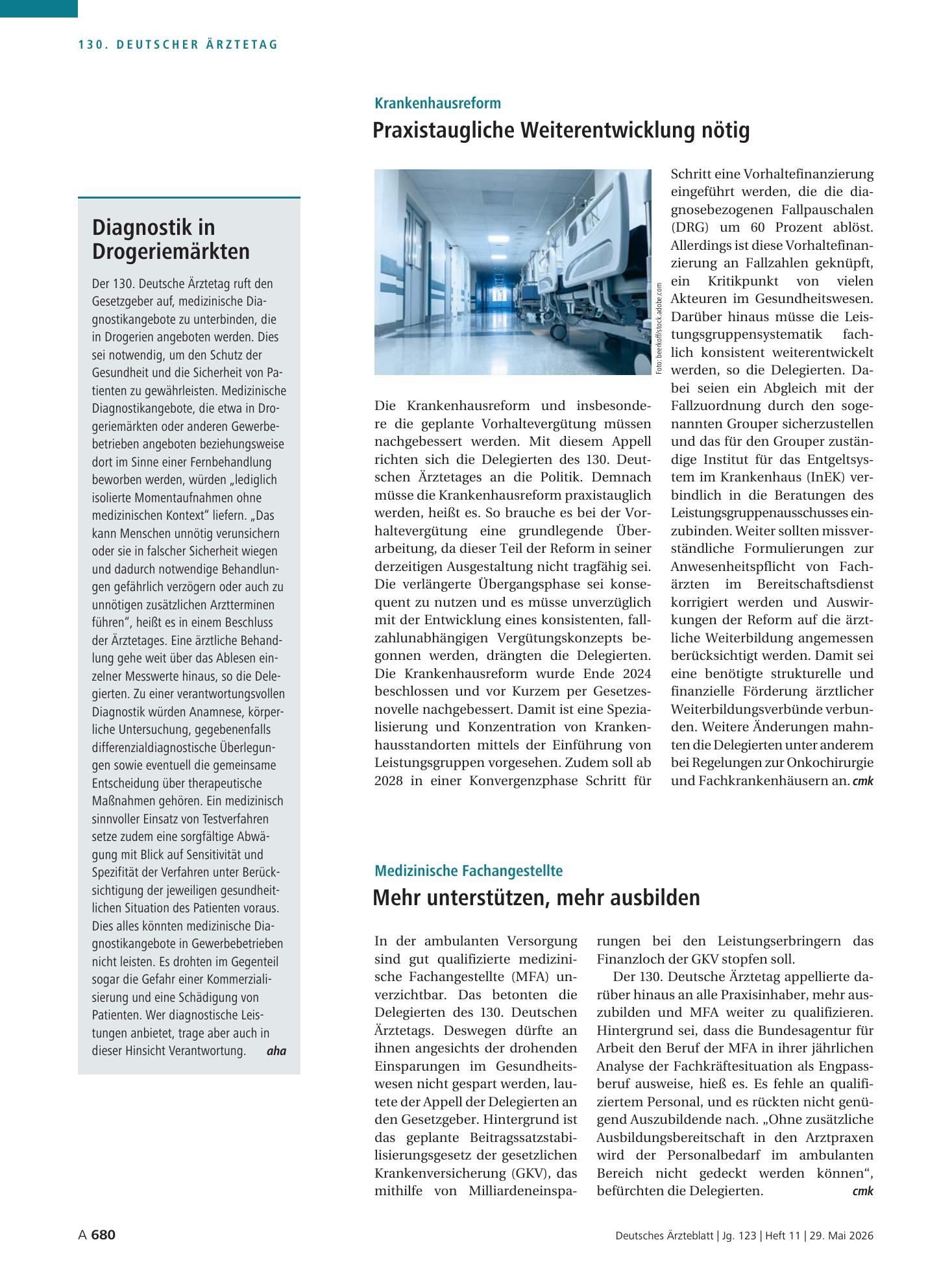 Vorschauseite 1: Diagnostik in Drogeriemärkten – Deutsches Ärzteblatt