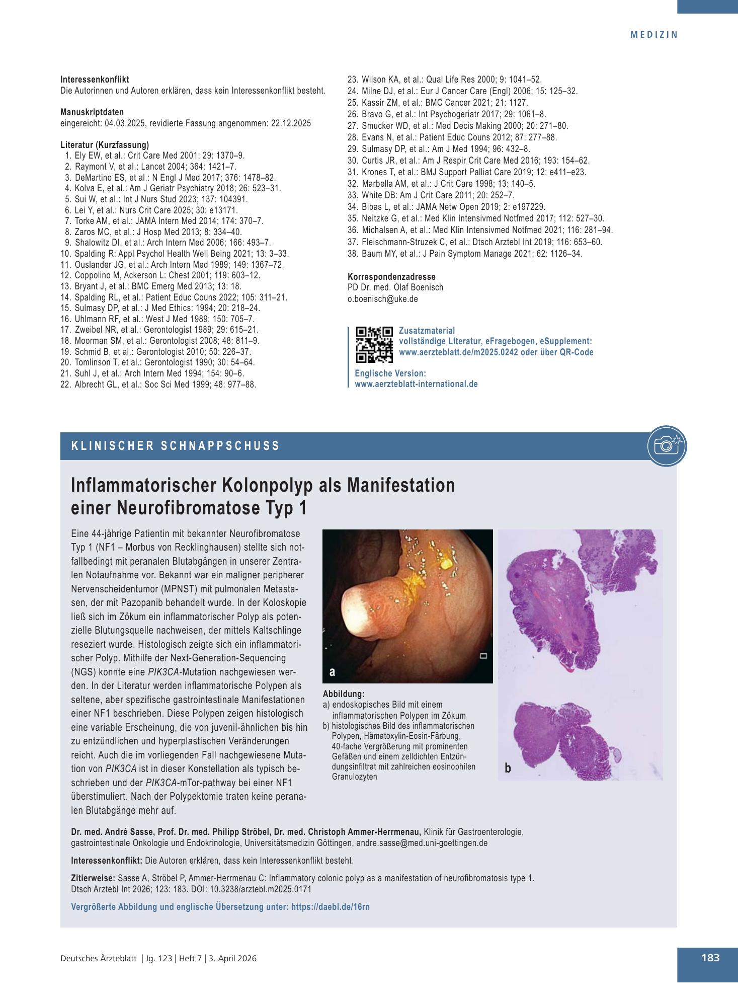 Vorschauseite 1: Inflammatorischer Kolonpolyp als Manifestation einer Neurofibromatose Typ 1 – Deutsches Ärzteblatt