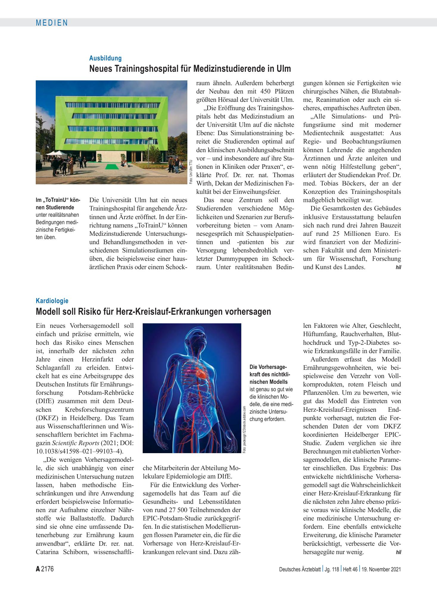 Vorschauseite 1: Kardiologie: Modell soll Risiko für Herz-Kreislauf-Erkrankungen vorhersagen – Deutsches Ärzteblatt