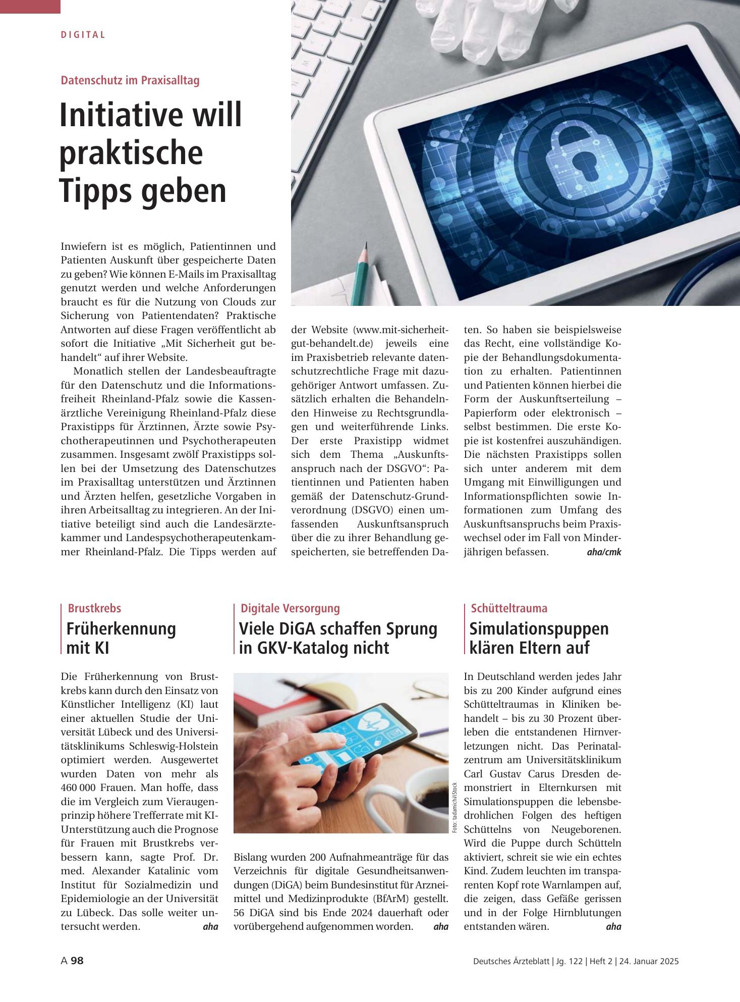 Vorschauseite 1: Brustkrebs: Früherkennung mit KI – Deutsches Ärzteblatt