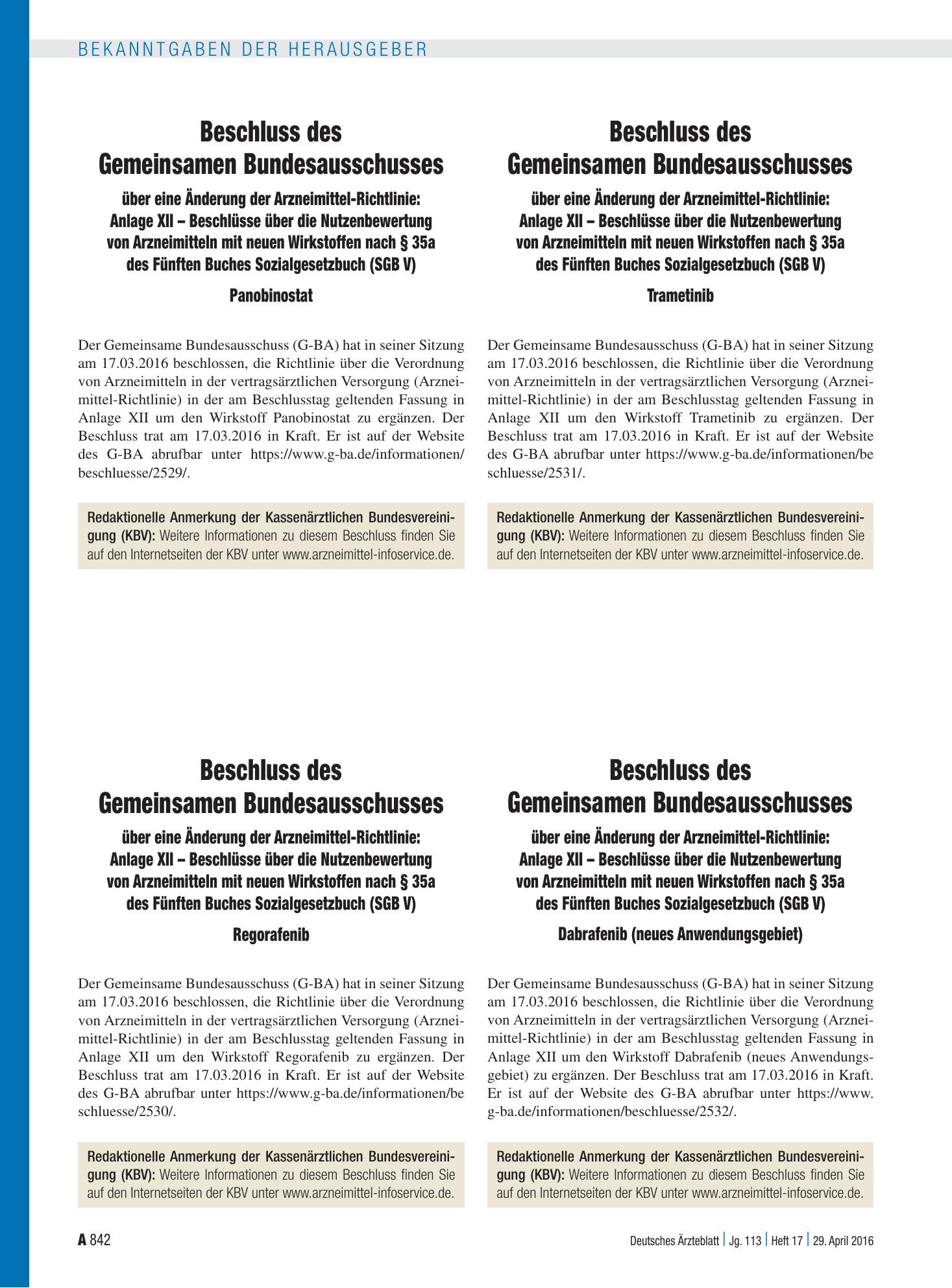 Vorschauseite 1: Beschluss des Gemeinsamen Bundesausschusses über eine Änderung der Arzneimittel-Richtlinie: Anlage XII – Beschlüsse über die Nutzenbewertung von Arzneimitteln mit neuen Wirkstoffe…
