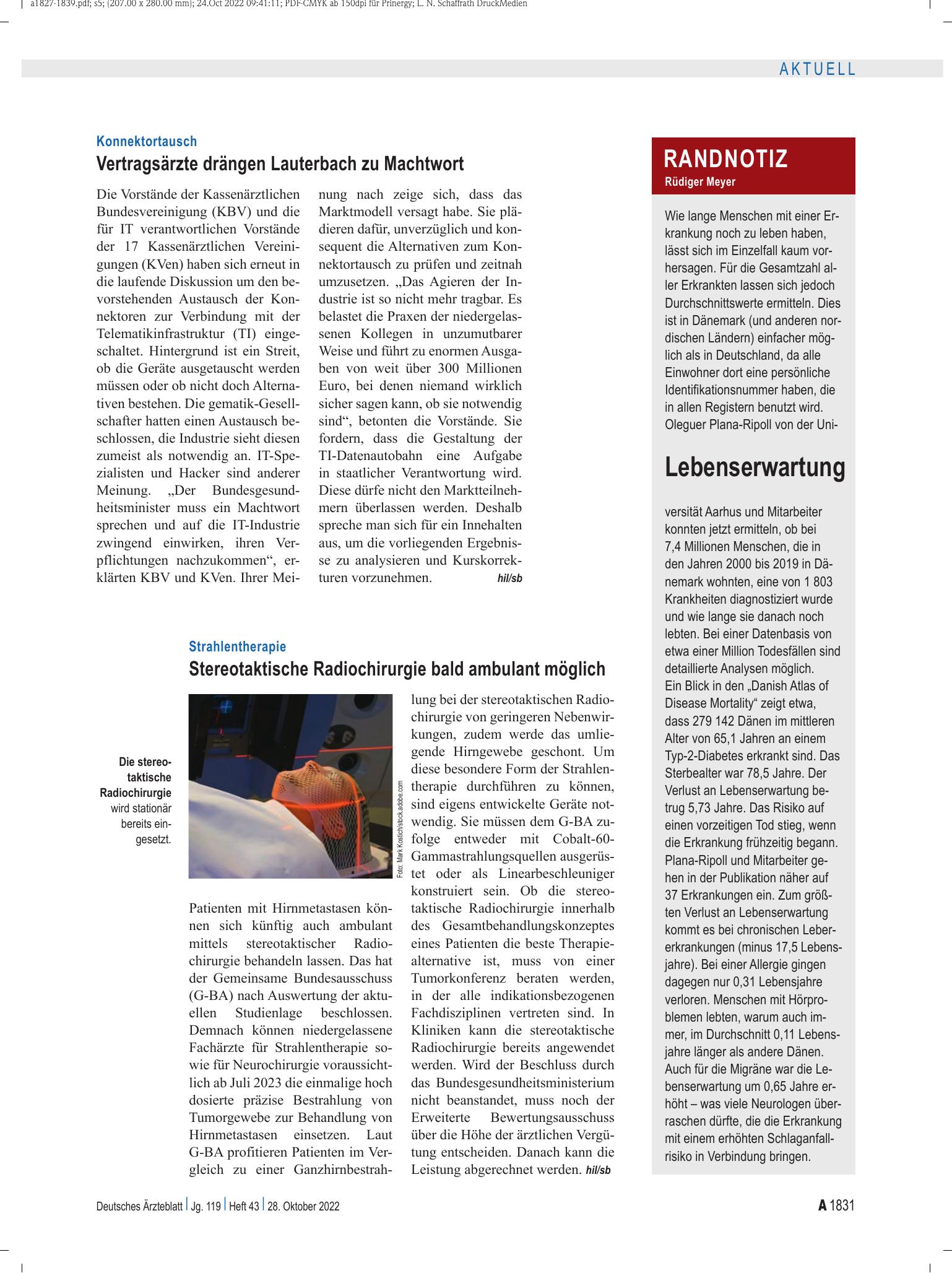 Vorschauseite 1: Randnotiz: Lebenserwartung – Deutsches Ärzteblatt