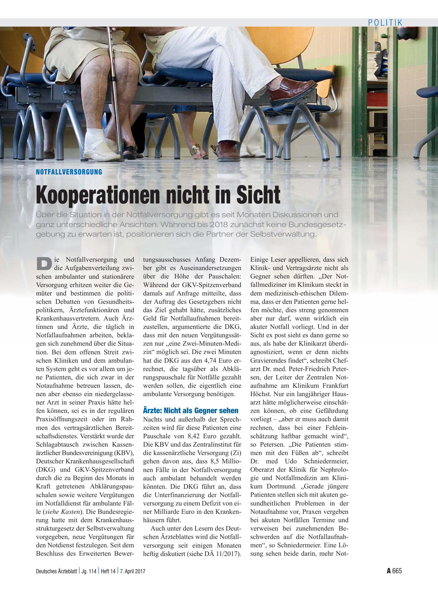 Vorschauseite 1: Notfallversorgung: Kooperationen nicht in Sicht – Deutsches Ärzteblatt