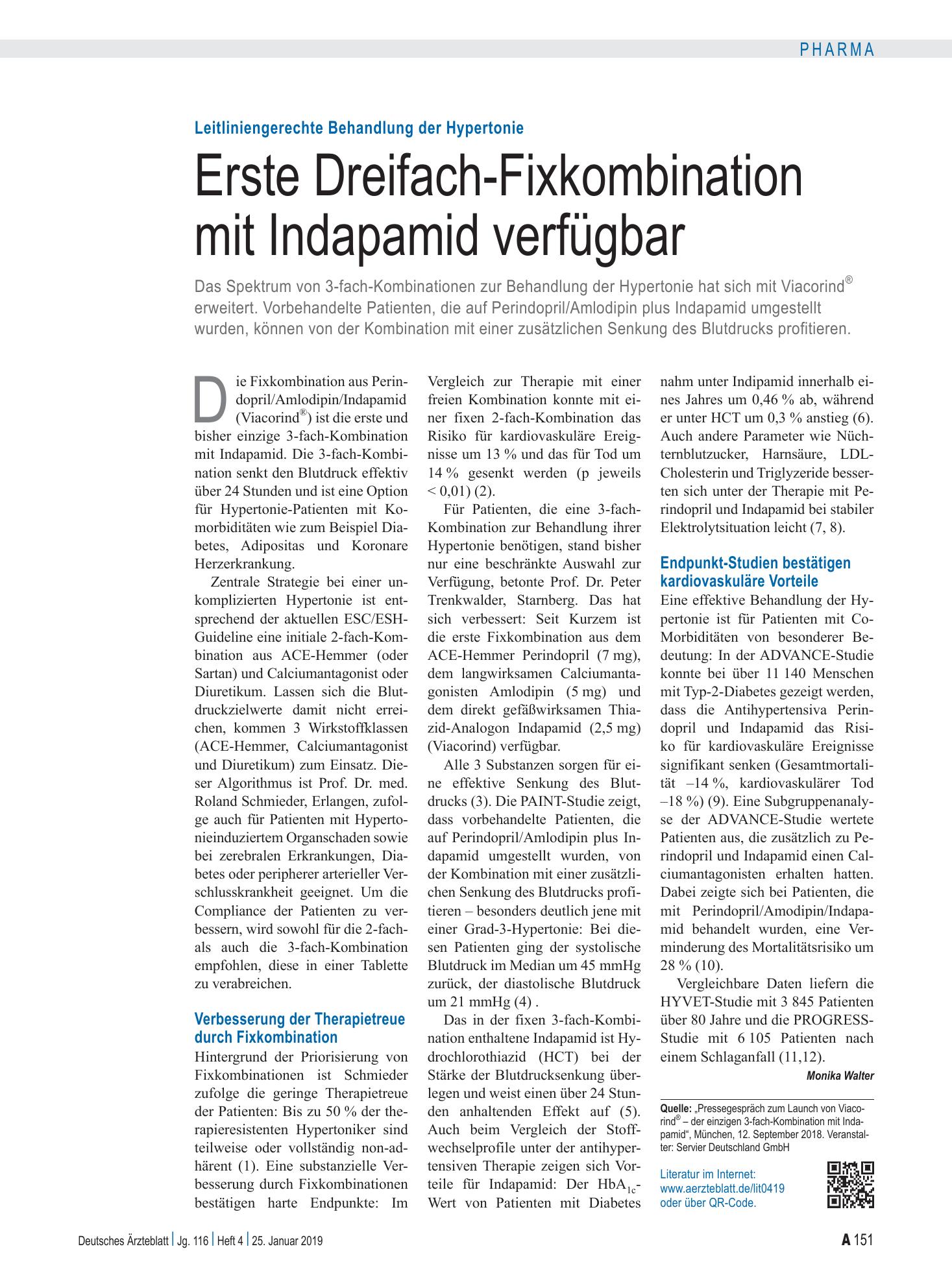 Vorschauseite 1: Leitliniengerechte Behandlung der Hypertonie: Erste Dreifach-Fixkombination mit Indapamid verfügbar – Deutsches Ärzteblatt
