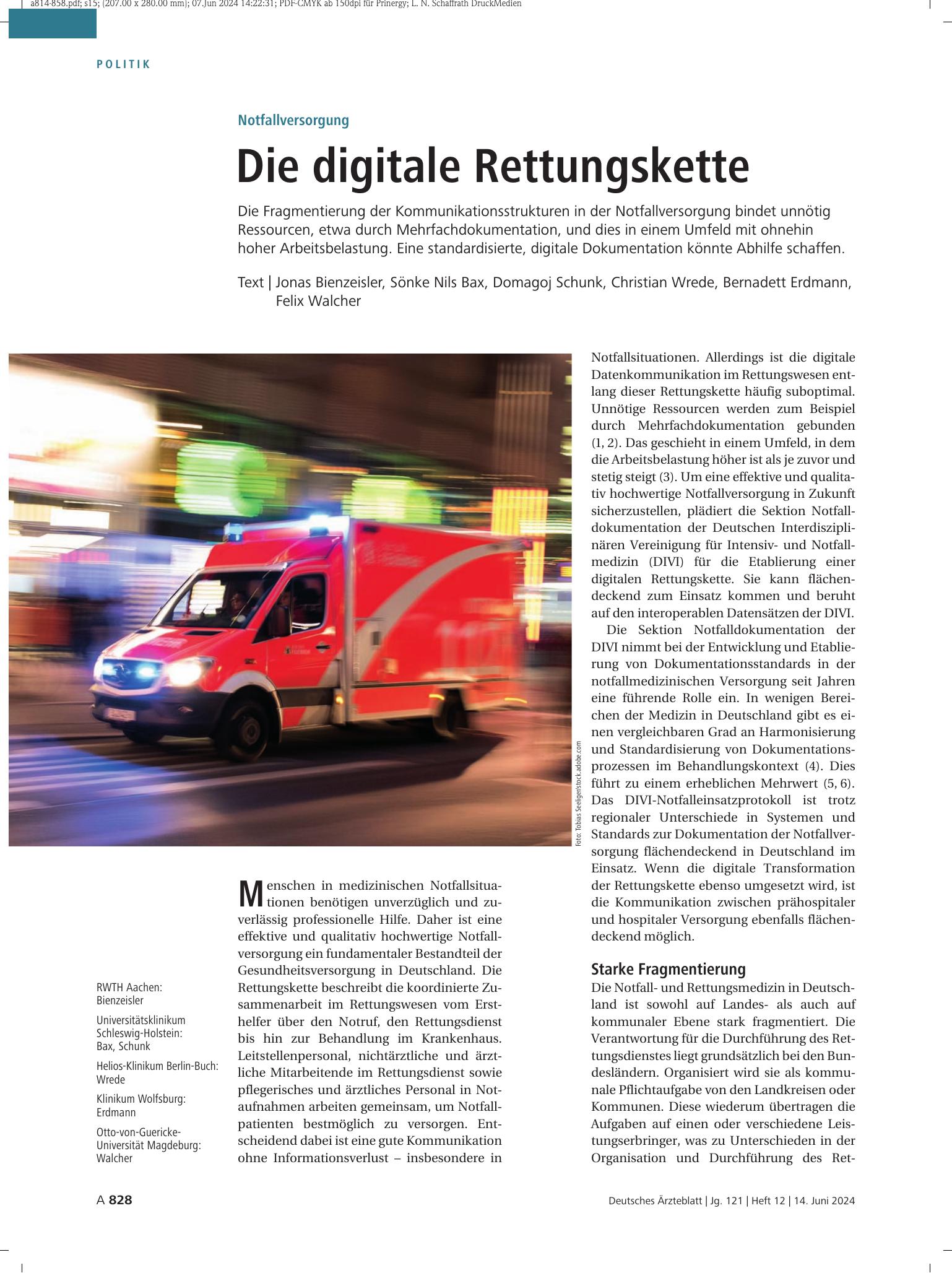 Vorschauseite 1: Notfallversorgung: Die digitale Rettungskette – Deutsches Ärzteblatt