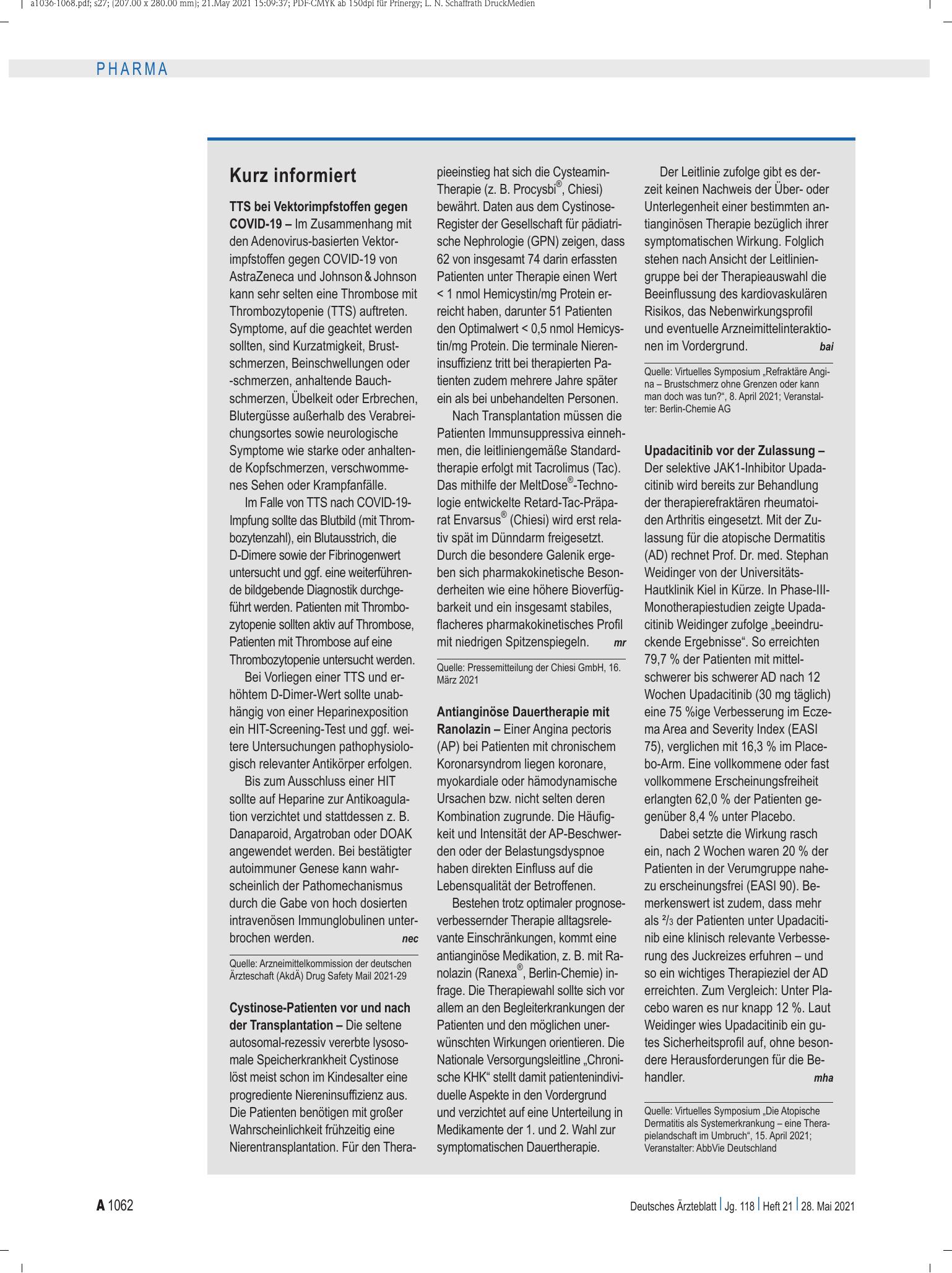 Vorschauseite 1: Kurz informiert – Deutsches Ärzteblatt