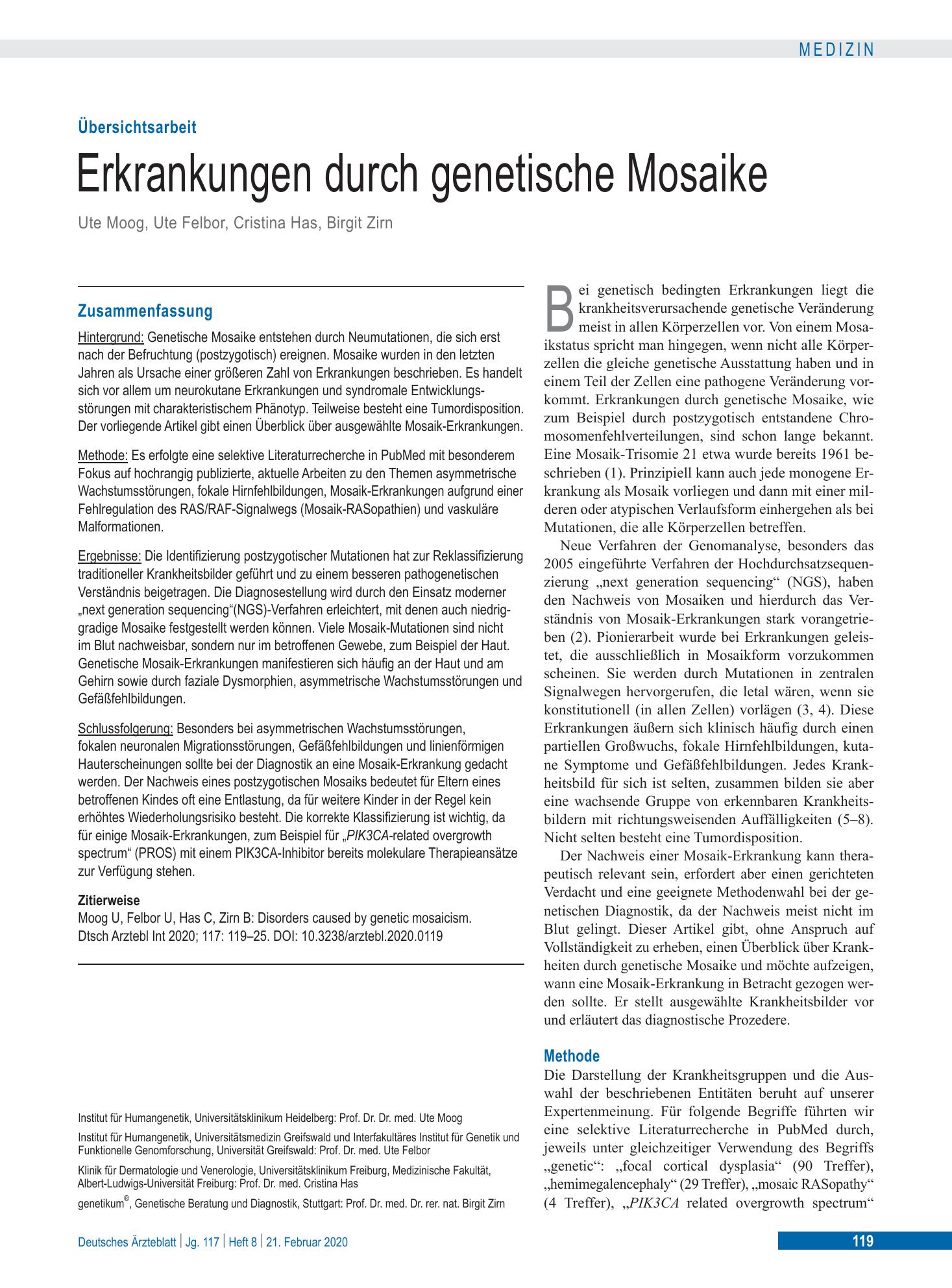 Vorschauseite 1: Erkrankungen durch genetische Mosaike – Deutsches Ärzteblatt