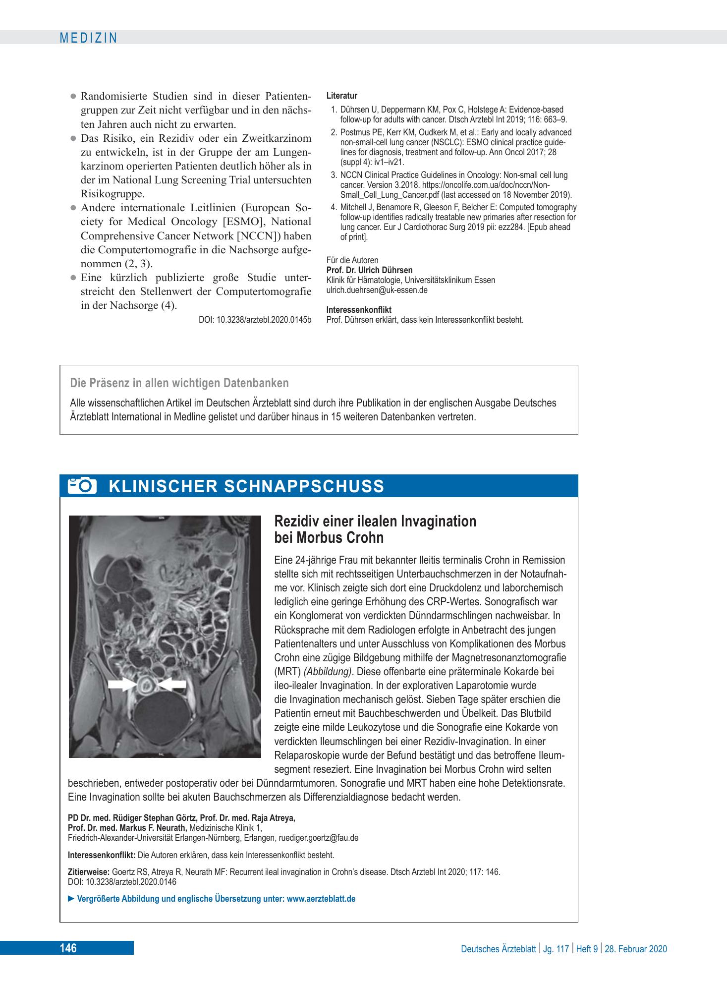 Vorschauseite 1: Rezidiv einer ilealen Invagination bei Morbus Crohn – Deutsches Ärzteblatt