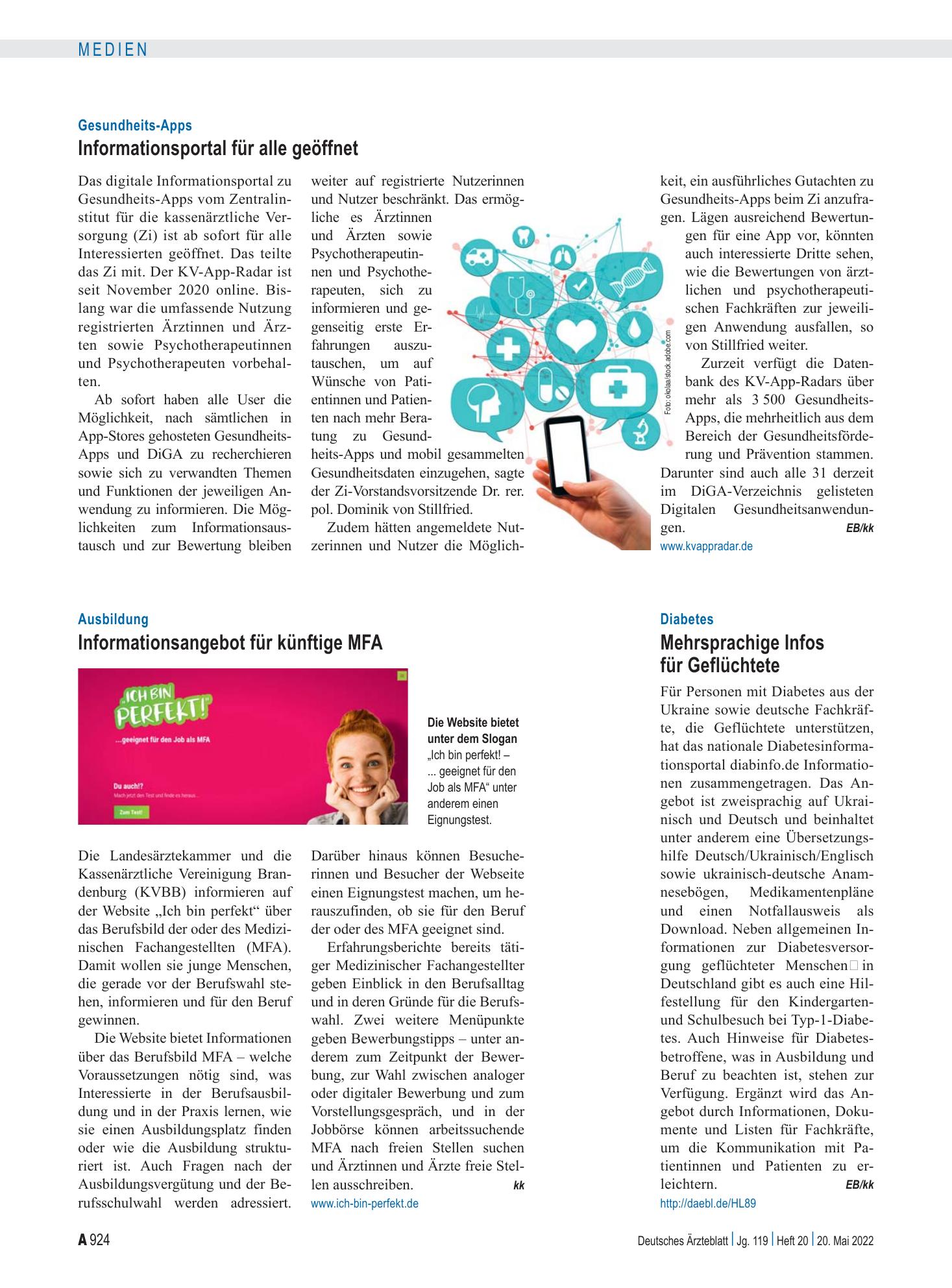 Vorschauseite 1: Ausbildung: Informationsangebot für künftige MFA – Deutsches Ärzteblatt
