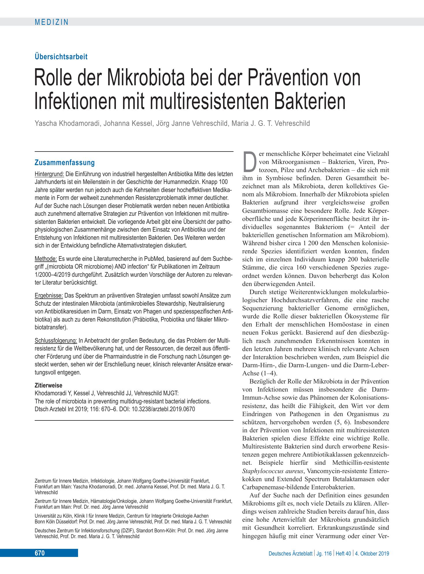 Vorschauseite 1: Rolle der Mikrobiota bei der Prävention von Infektionen mit multiresistenten Bakterien – Deutsches Ärzteblatt