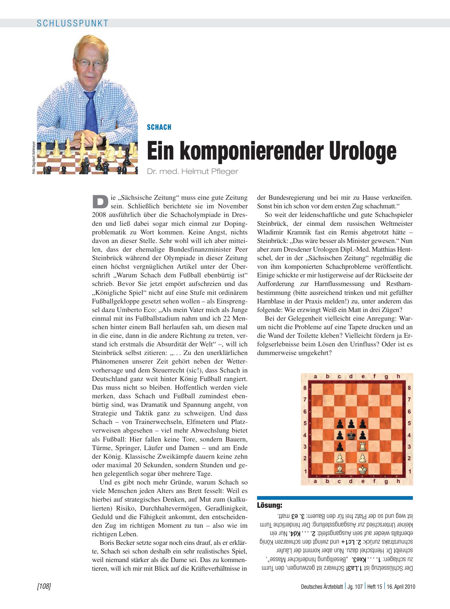 Vorschauseite 1: Schach: Ein komponierender Urologe – Deutsches Ärzteblatt