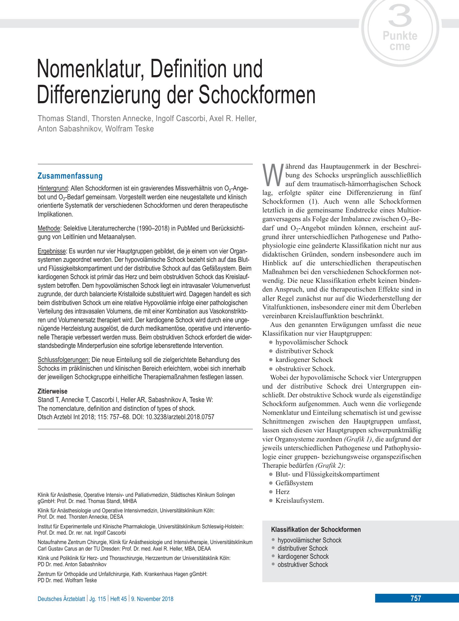 Vorschauseite 1: Nomenklatur, Definition und Differenzierung der Schockformen – Deutsches Ärzteblatt