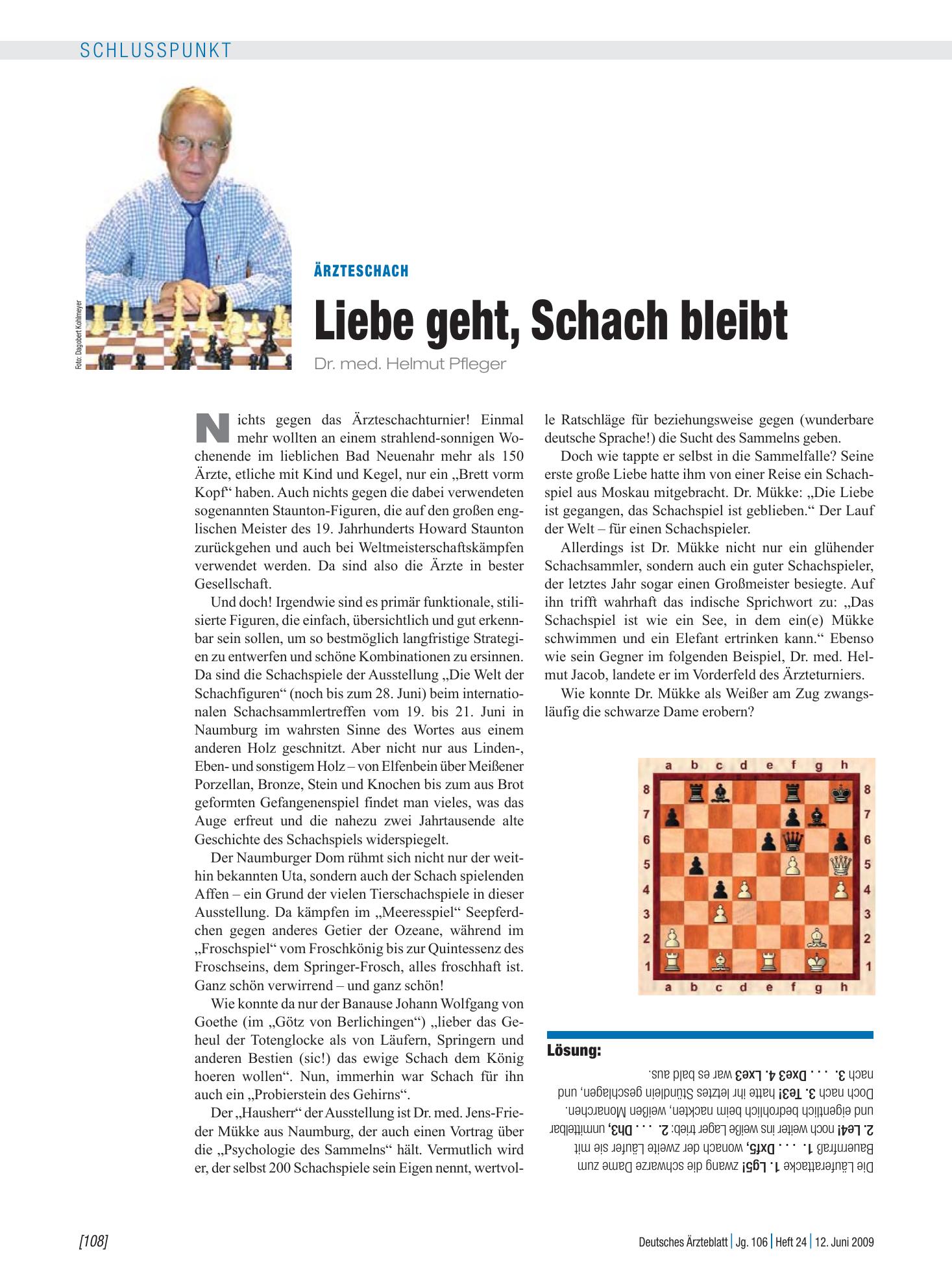 Vorschauseite 1: Ärzteschach: Liebe geht, Schach bleibt – Deutsches Ärzteblatt