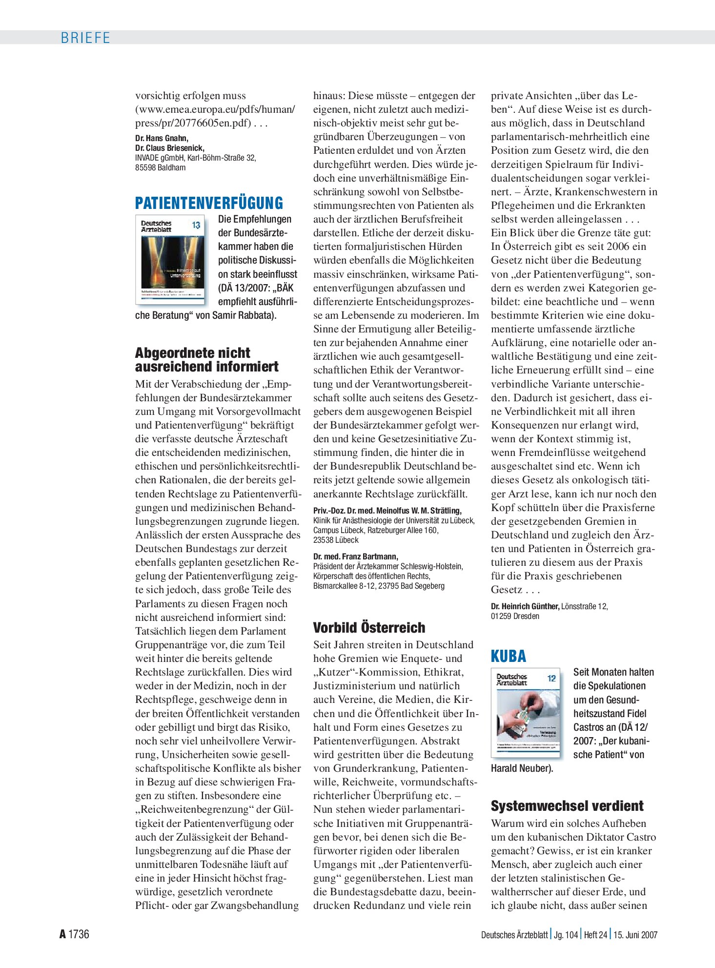 Vorschauseite 1: Patientenverfügung: Vorbild Österreich – Deutsches Ärzteblatt
