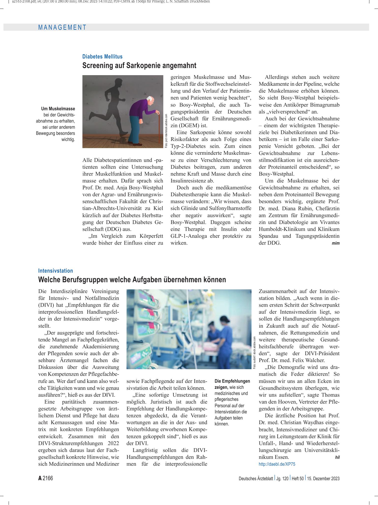 Vorschauseite 1: Diabetes Mellitus: Screening auf Sarkopenie angemahnt – Deutsches Ärzteblatt