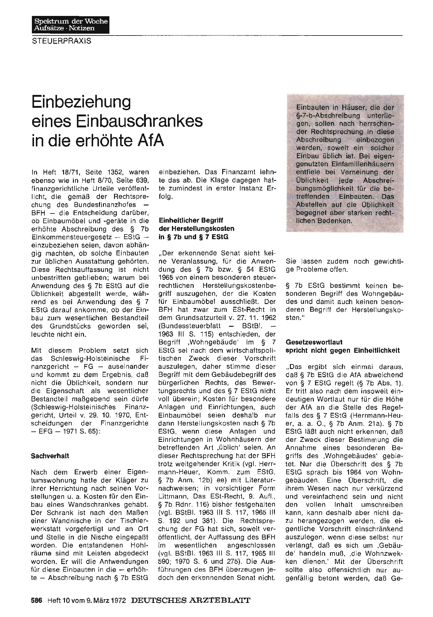 Vorschauseite 1: Einbeziehung eines Einbauschrankes in die erhöhte AfA