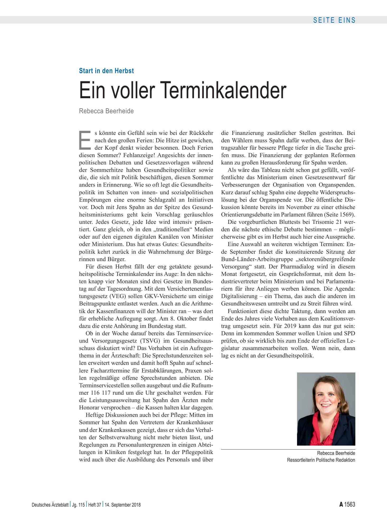 Vorschauseite 1: Start in den Herbst: Ein voller Terminkalender – Deutsches Ärzteblatt