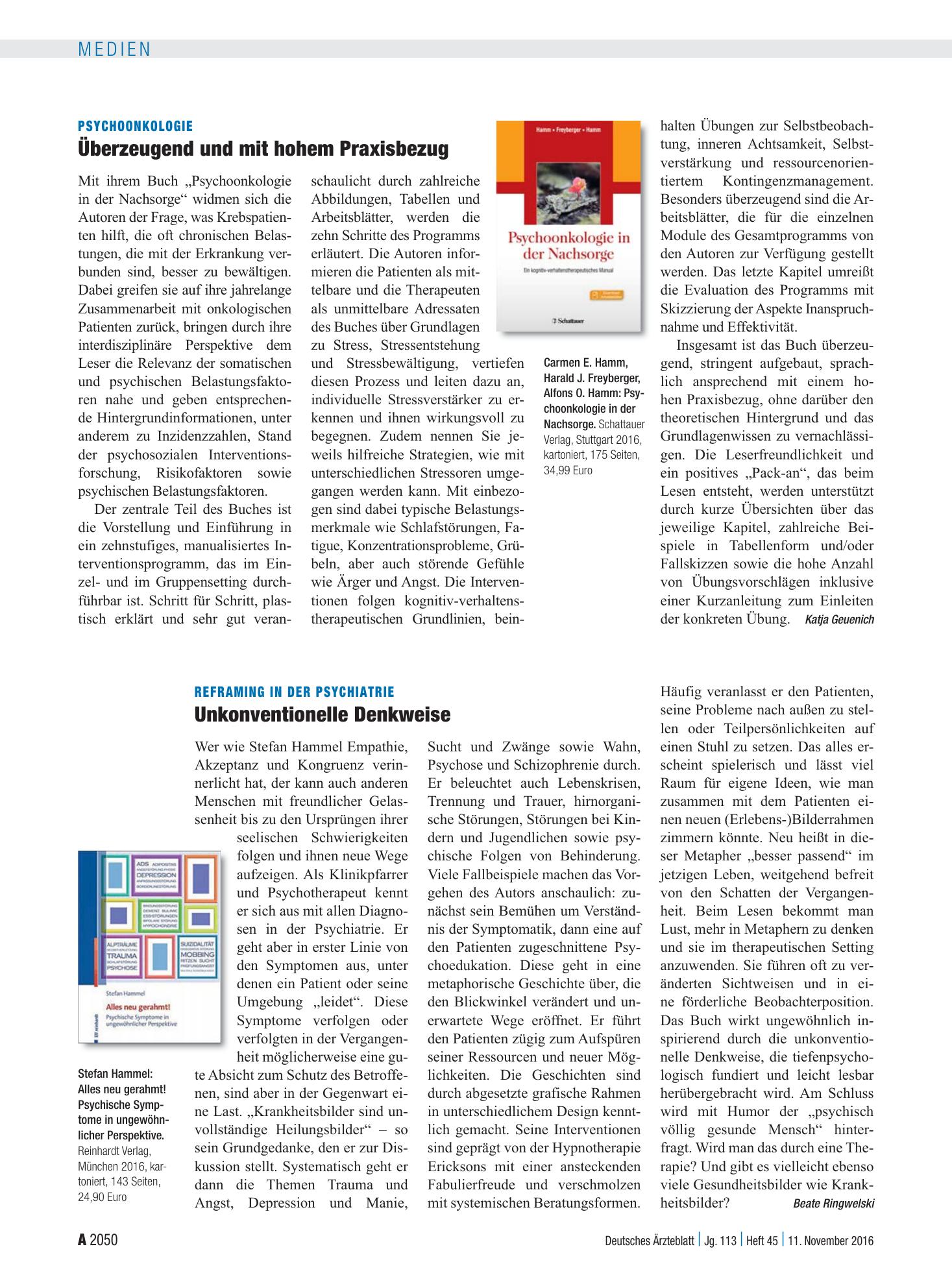 Vorschauseite 1: Reframing in der Psychiatrie: Unkonventionelle Denkweise – Deutsches Ärzteblatt