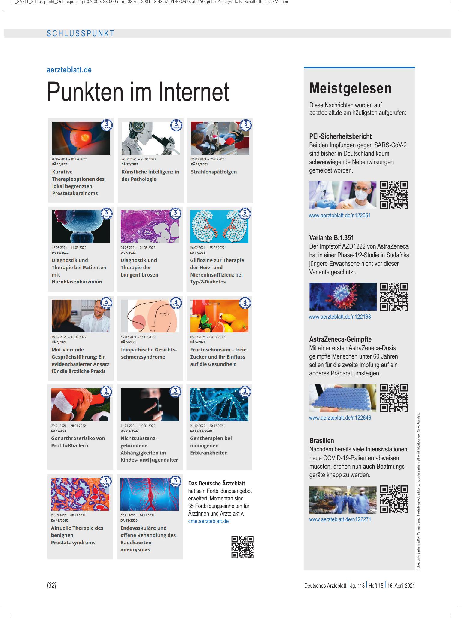 Vorschauseite 1: Meistgelesen – Deutsches Ärzteblatt