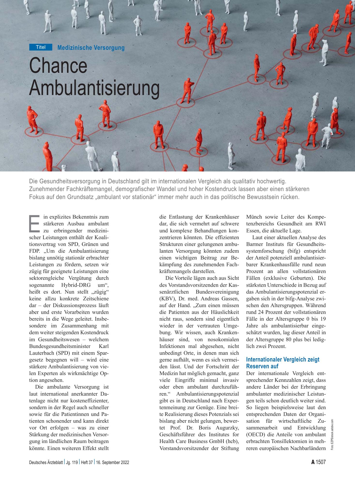Vorschauseite 1: Medizinische Versorgung: Chance Ambulantisierung – Deutsches Ärzteblatt