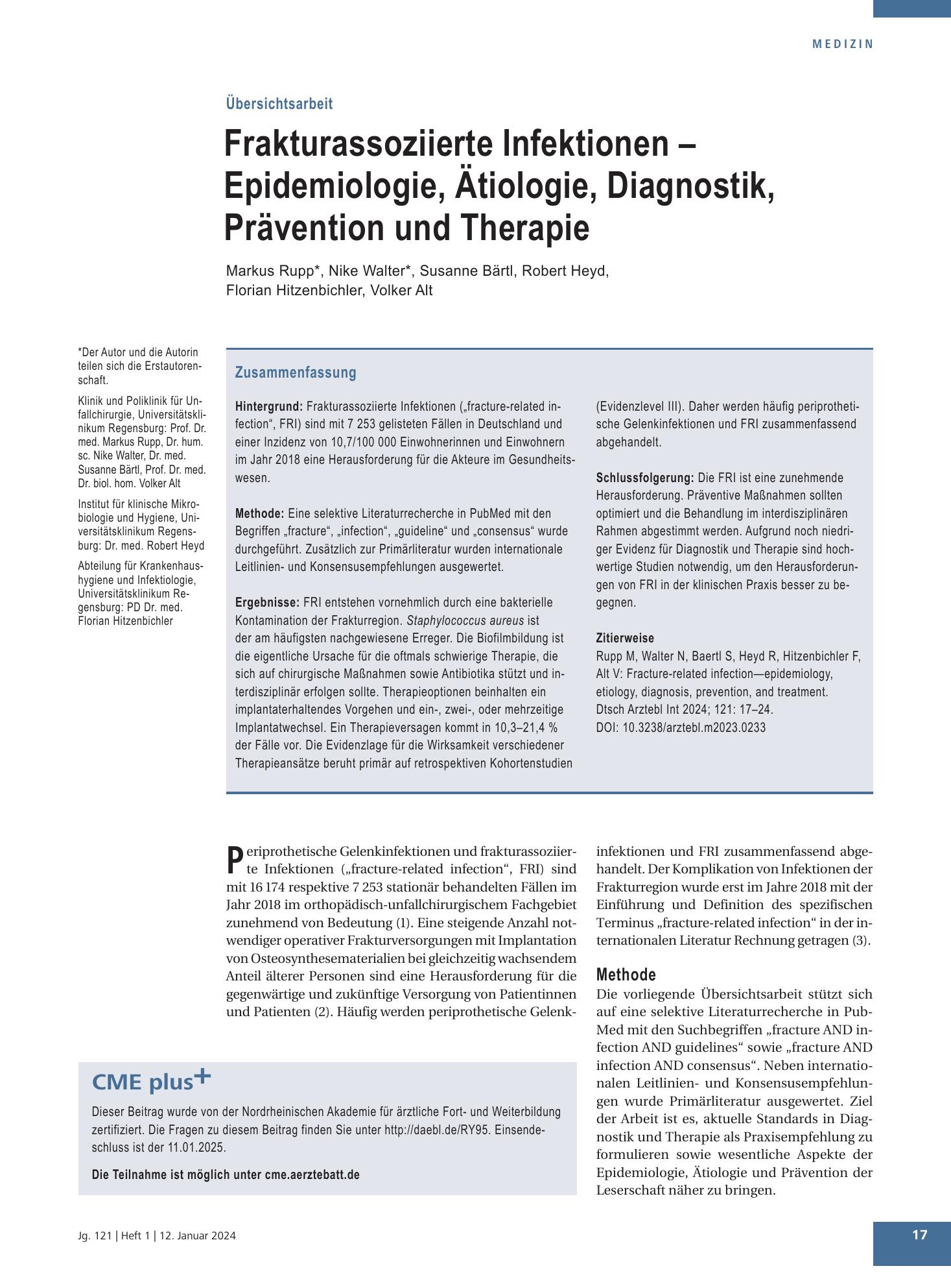 Vorschauseite 1: Frakturassoziierte Infektionen – Epidemiologie, Ätiologie, Diagnostik, Prävention und Therapie – Deutsches Ärzteblatt