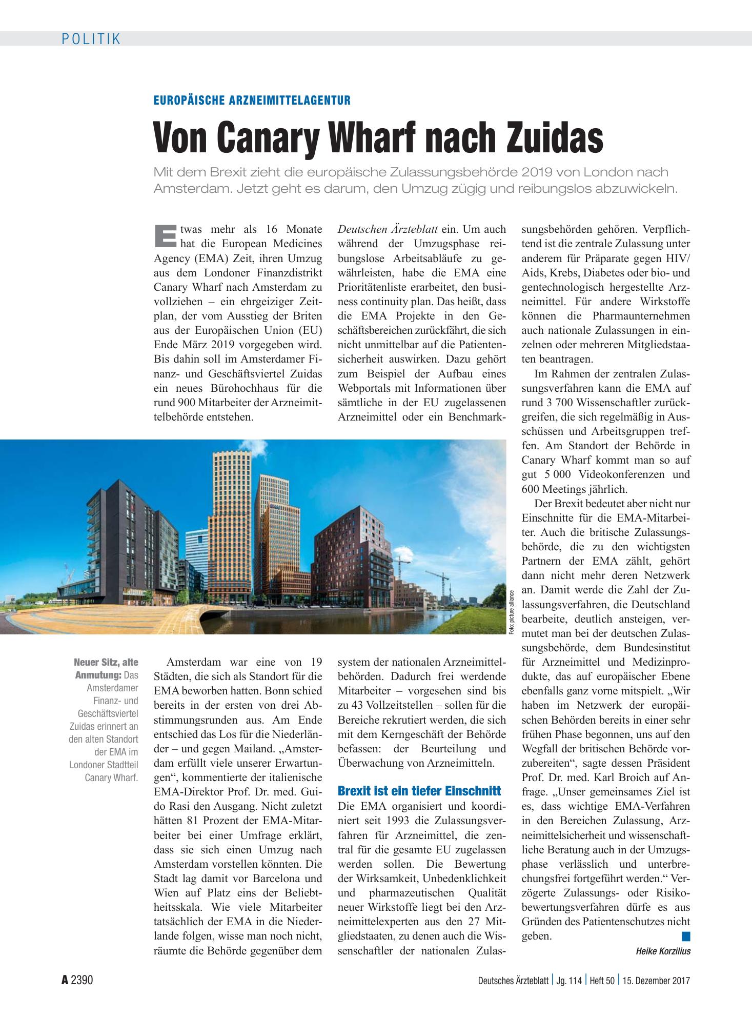 Vorschauseite 1: Europäische Arzneimittel-Agentur: Von Canary Wharf nach Zuidas – Deutsches Ärzteblatt