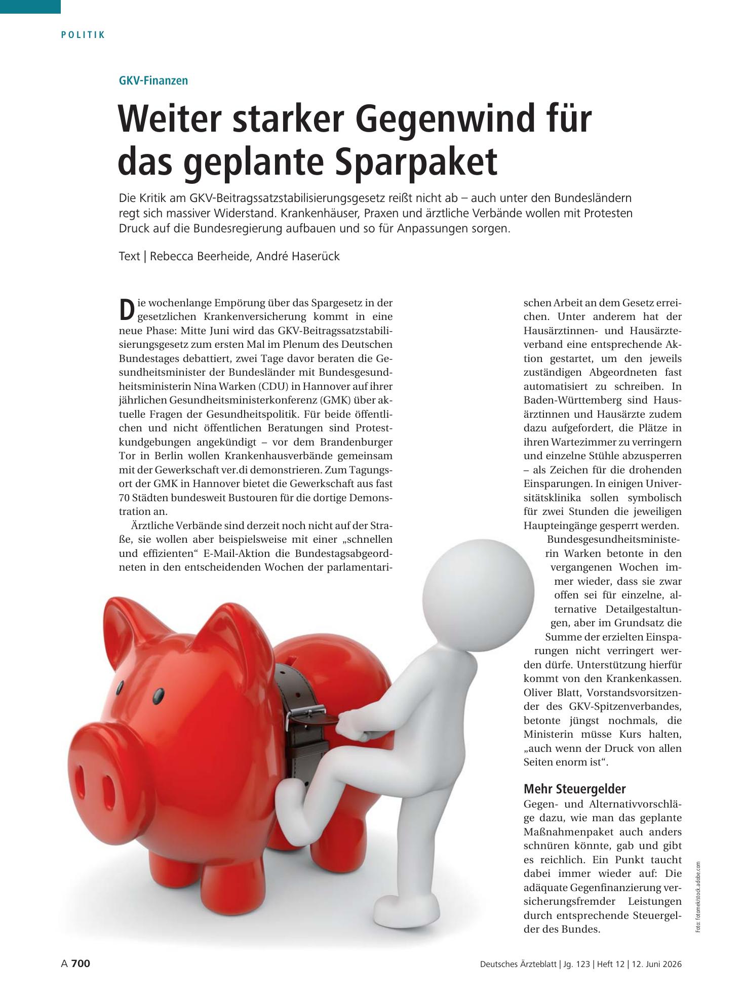Vorschauseite 1: GKV-Finanzen: Weiter starker Gegenwind für das geplante Sparpaket – Deutsches Ärzteblatt