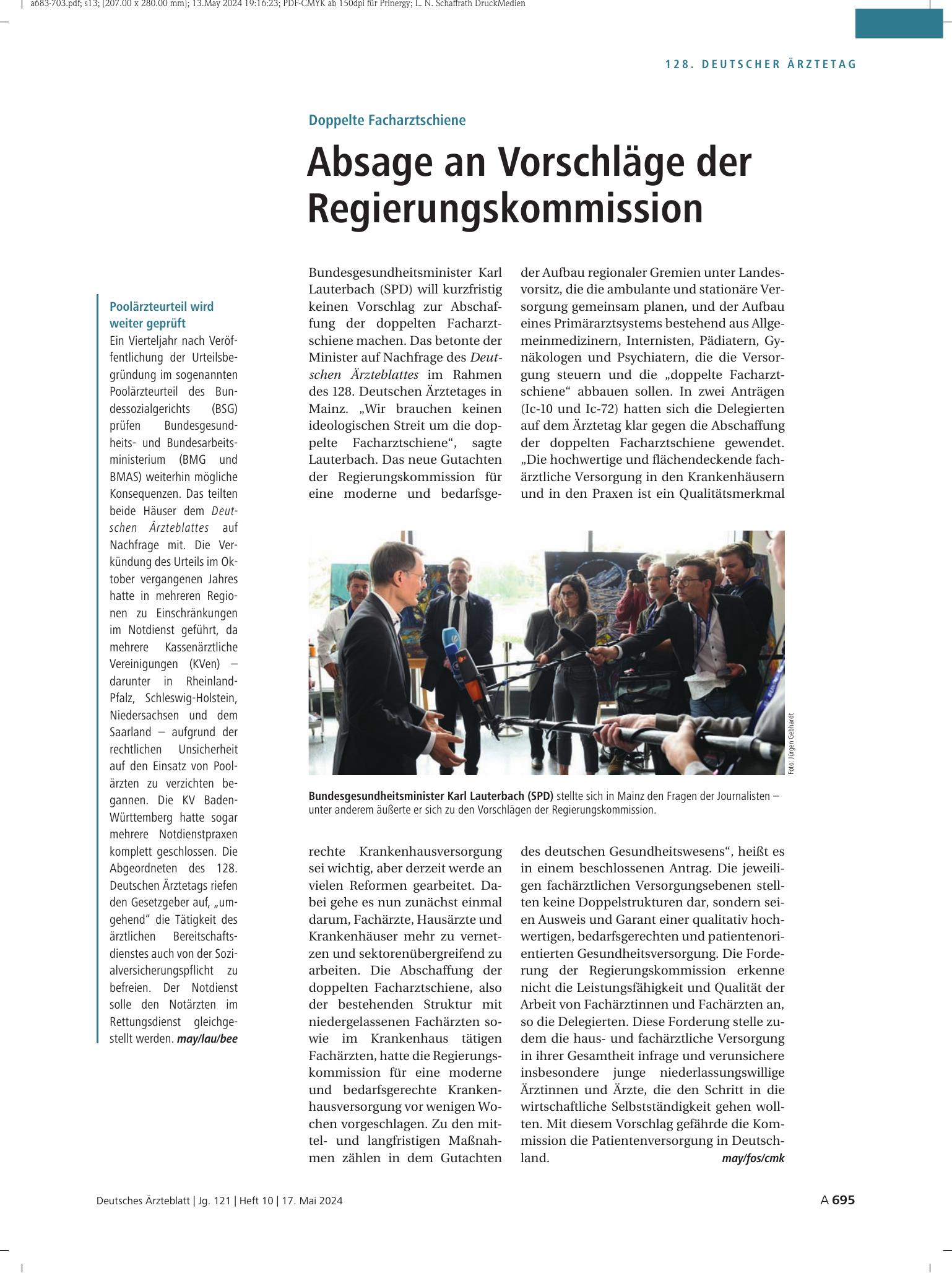 Vorschauseite 1: Poolärzteurteil wird weiter geprüft – Deutsches Ärzteblatt