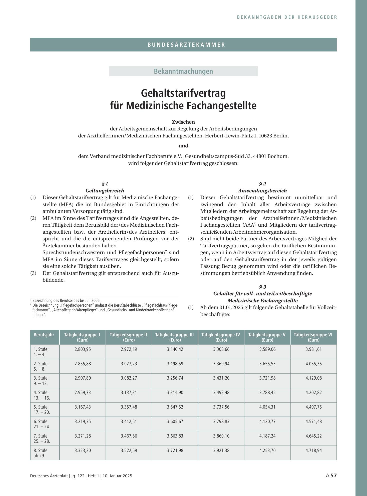 Vorschauseite 1: Gehaltstarifvertrag für Medizinische Fachangestellte – Deutsches Ärzteblatt