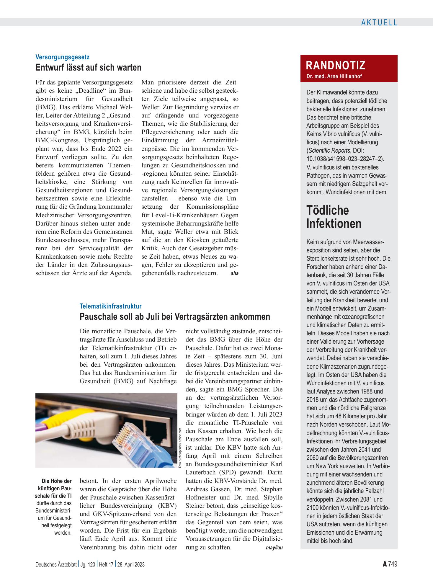 Vorschauseite 1: Randnotiz: Tödliche Infektionen – Deutsches Ärzteblatt