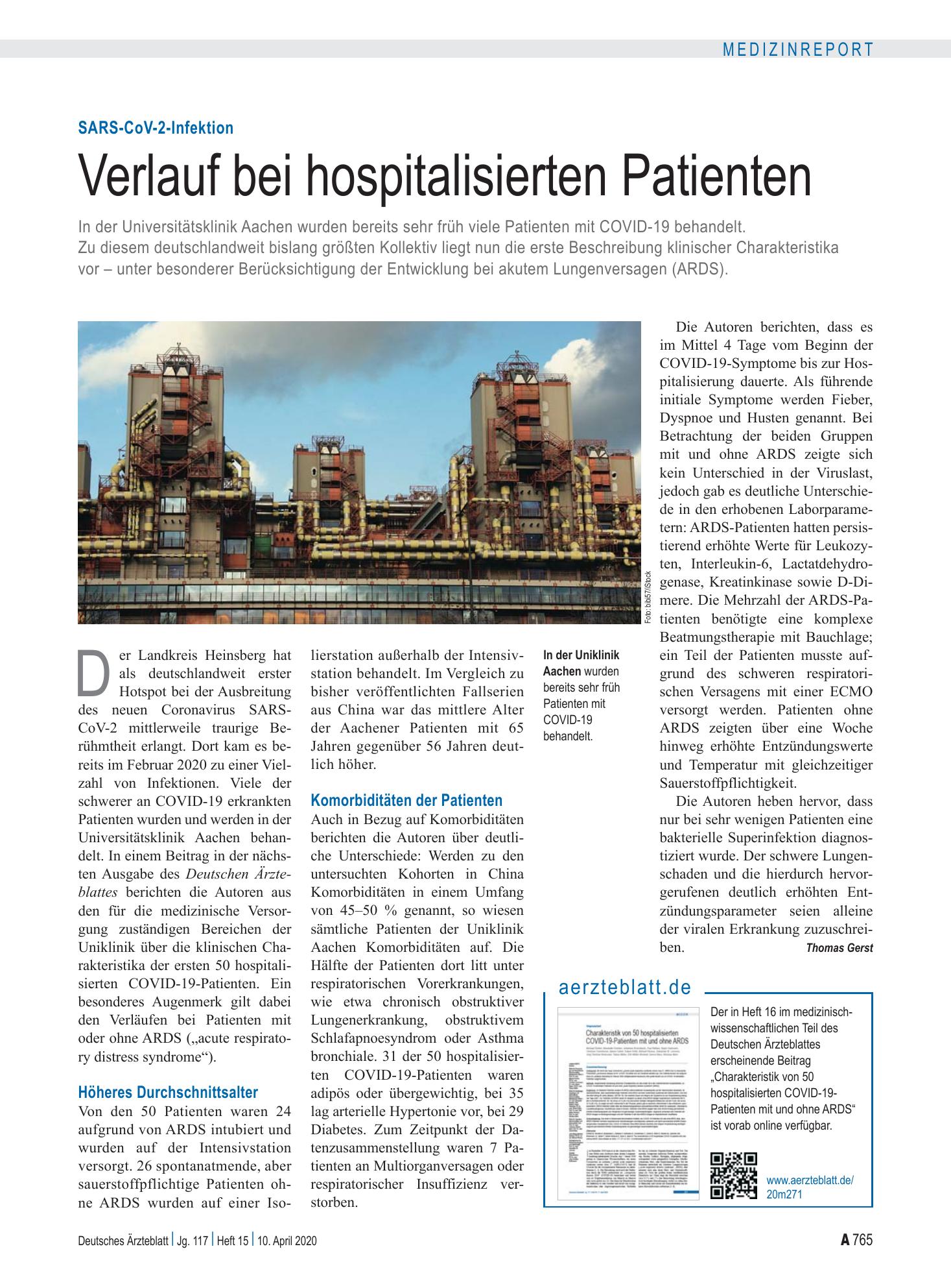 Vorschauseite 1: SARS-CoV-2-Infektion: Verlauf bei hospitalisierten Patienten – Deutsches Ärzteblatt