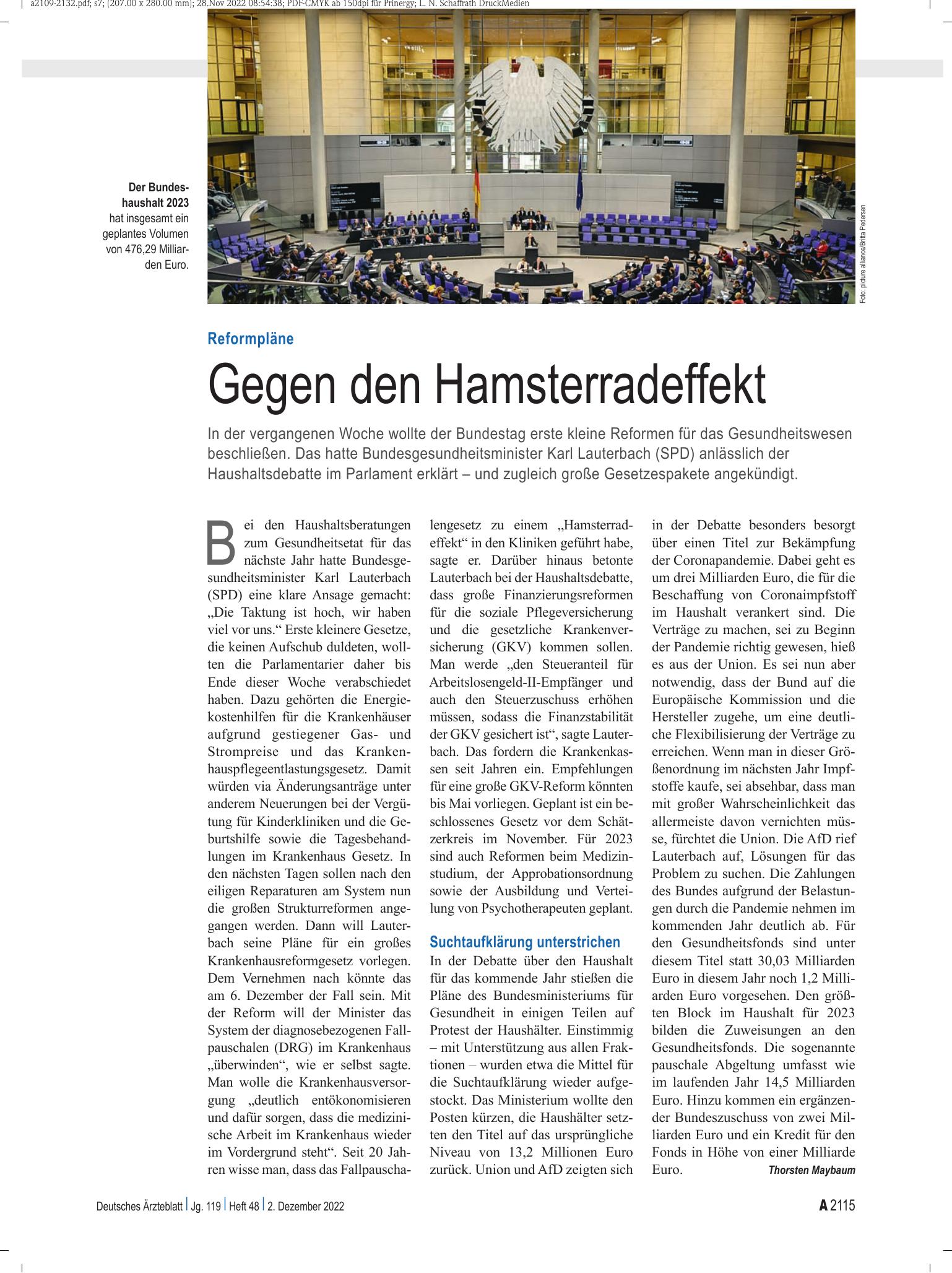 Vorschauseite 1: Reformpläne: Gegen den Hamsterradeffekt – Deutsches Ärzteblatt