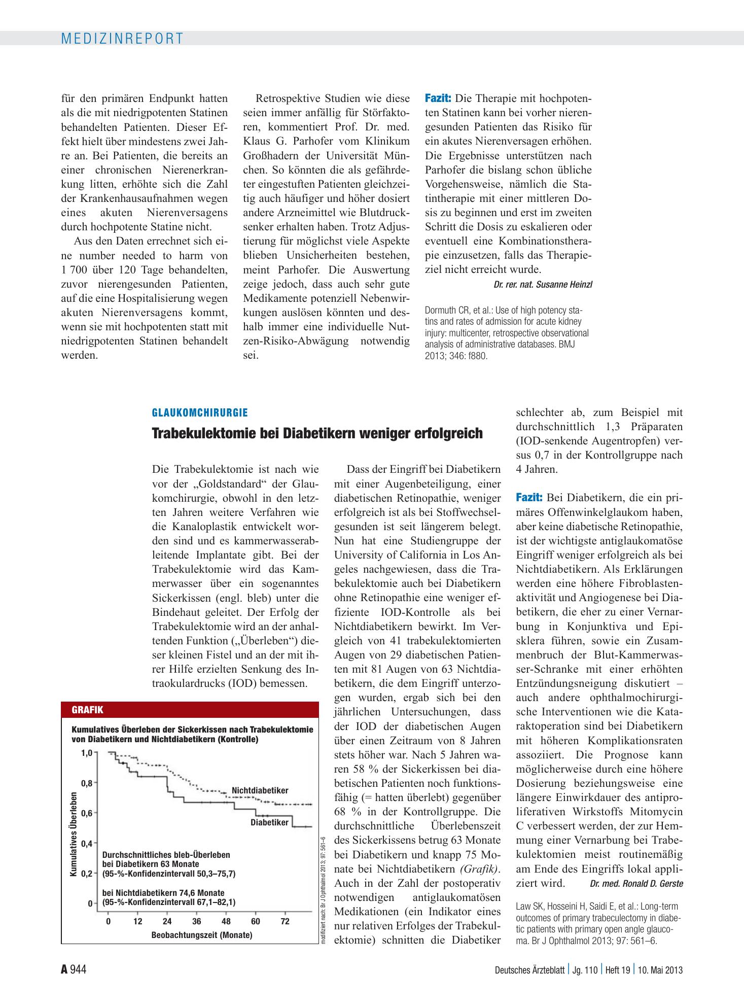 Vorschauseite 1: Glaukomchirurgie: Trabekulektomie bei Diabetikern weniger erfolgreich – Deutsches Ärzteblatt
