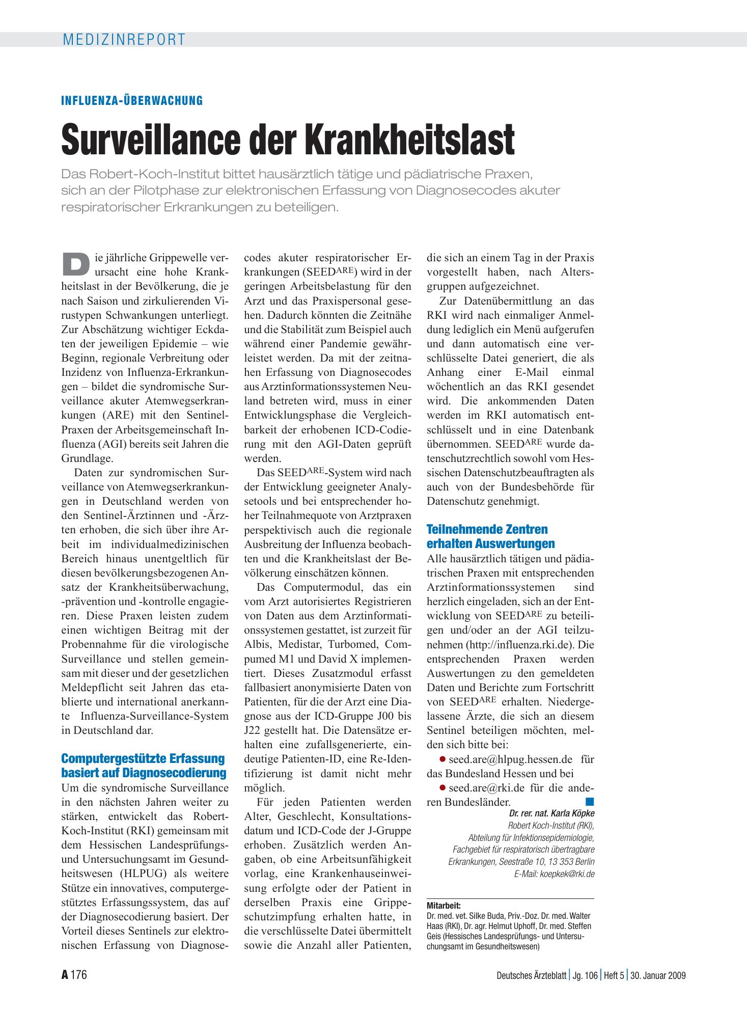 Vorschauseite 1: Influenza-Überwachung: Surveillance der Krankheitslast – Deutsches Ärzteblatt